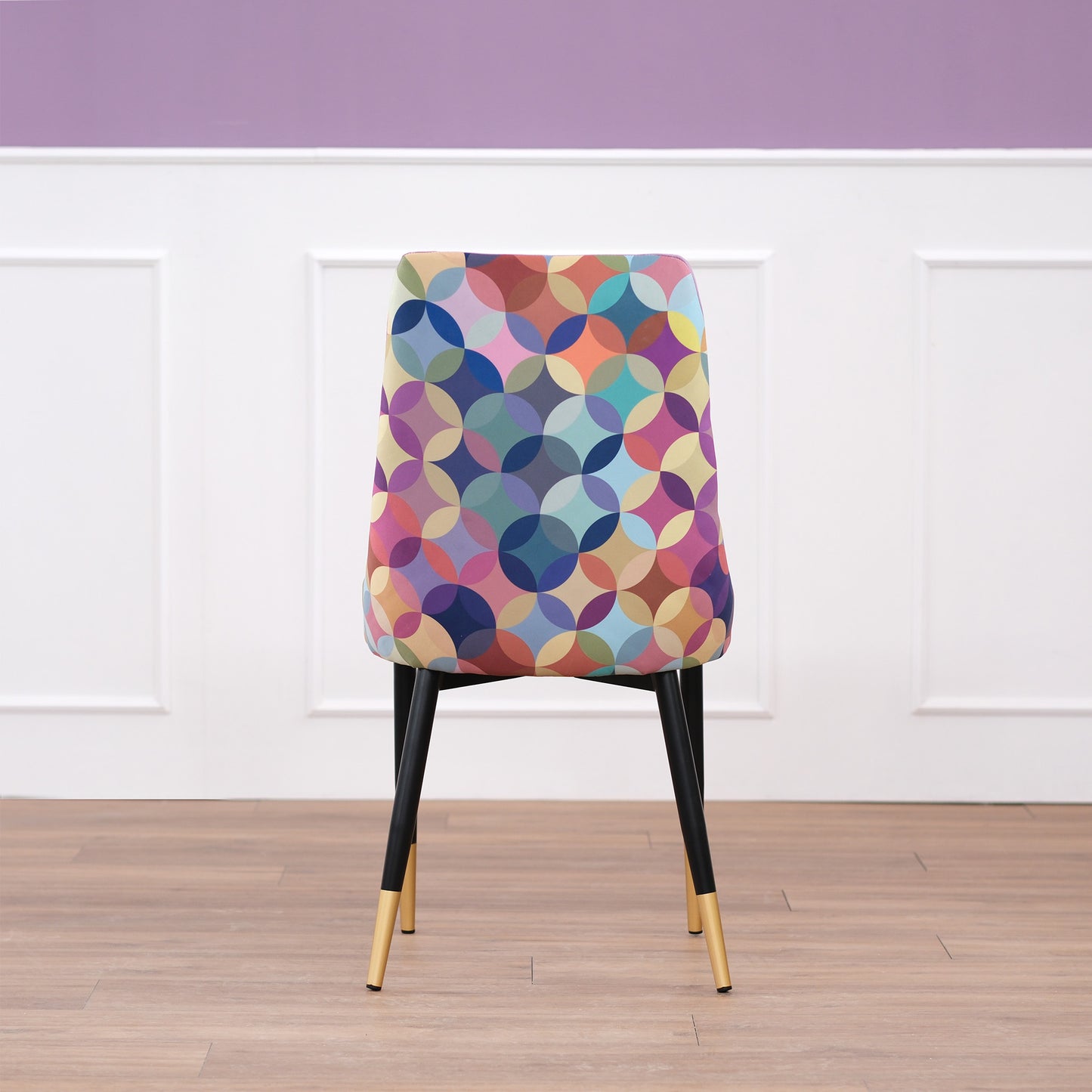 Lot de 2 chaises en velours lilas avec dossier multicolore et pieds en laiton noir - Luvi