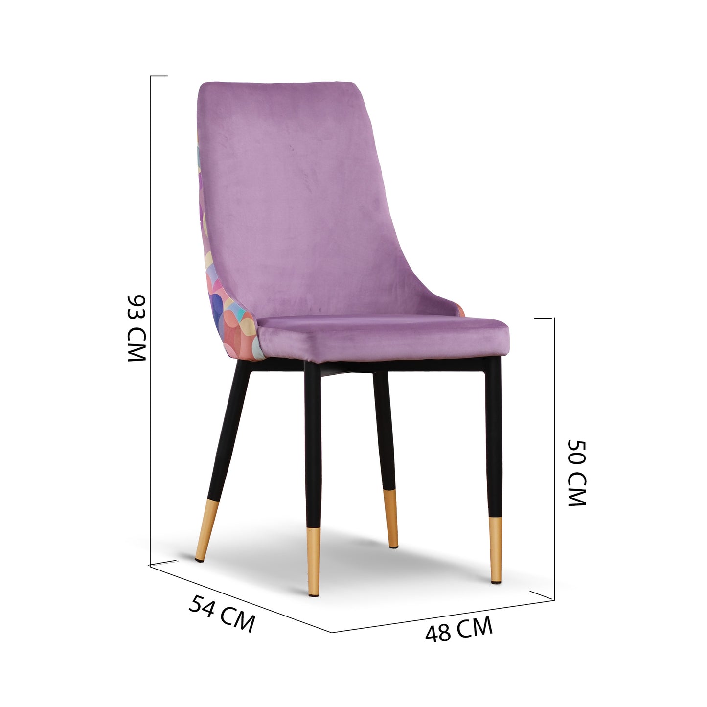 Lot de 2 chaises en velours lilas avec dossier multicolore et pieds en laiton noir - Luvi