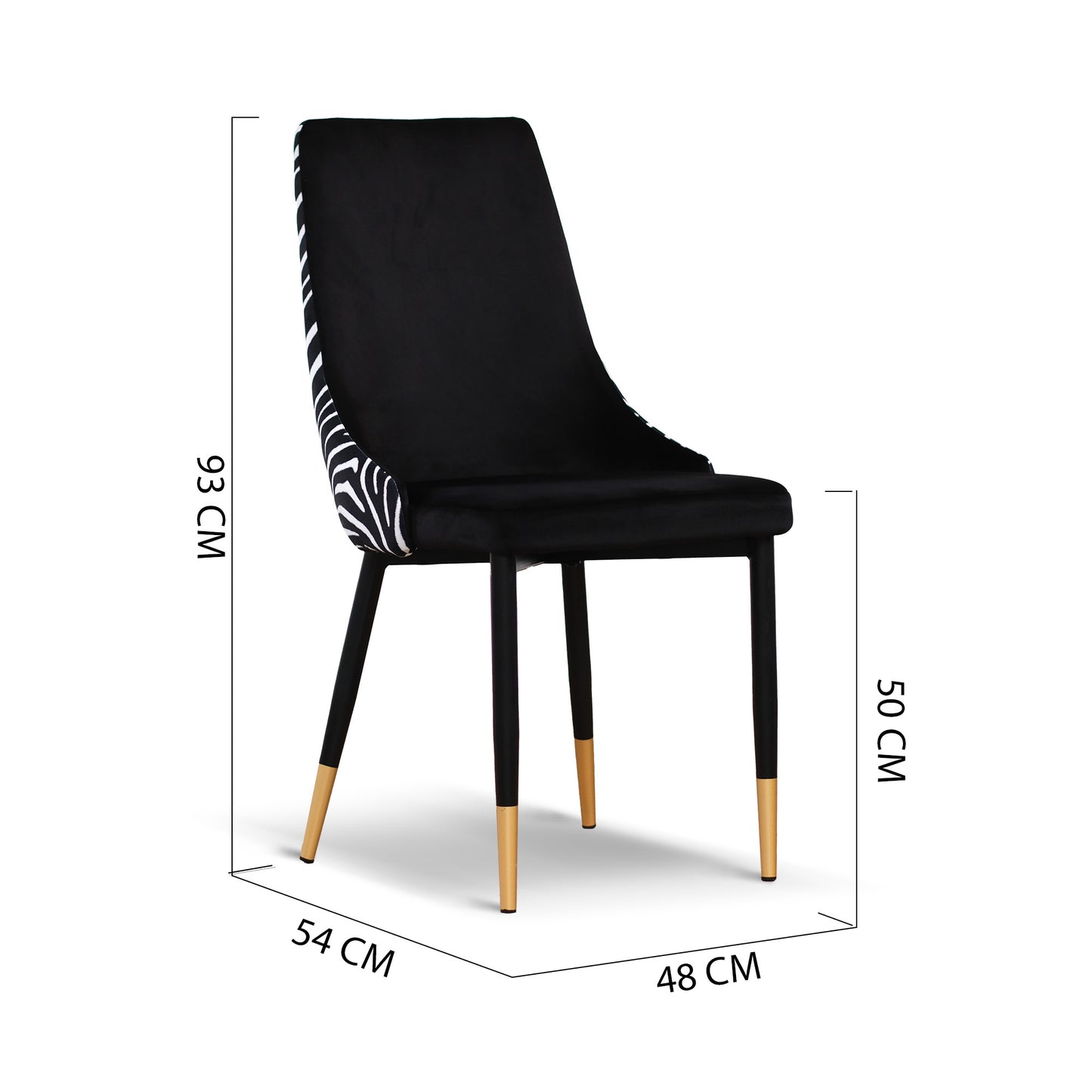 Set 2 sedie velluto nero con schienale zebrato gambe nere ottone - Luvi