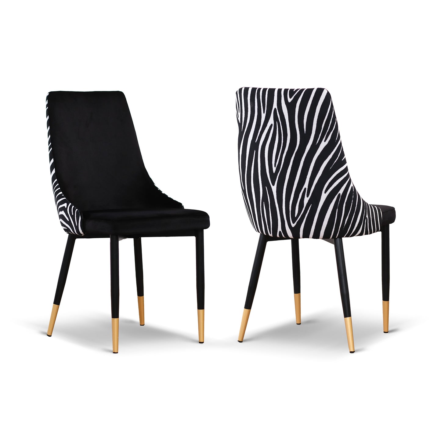 Set 2 sedie velluto nero con schienale zebrato gambe nere ottone - Luvi
