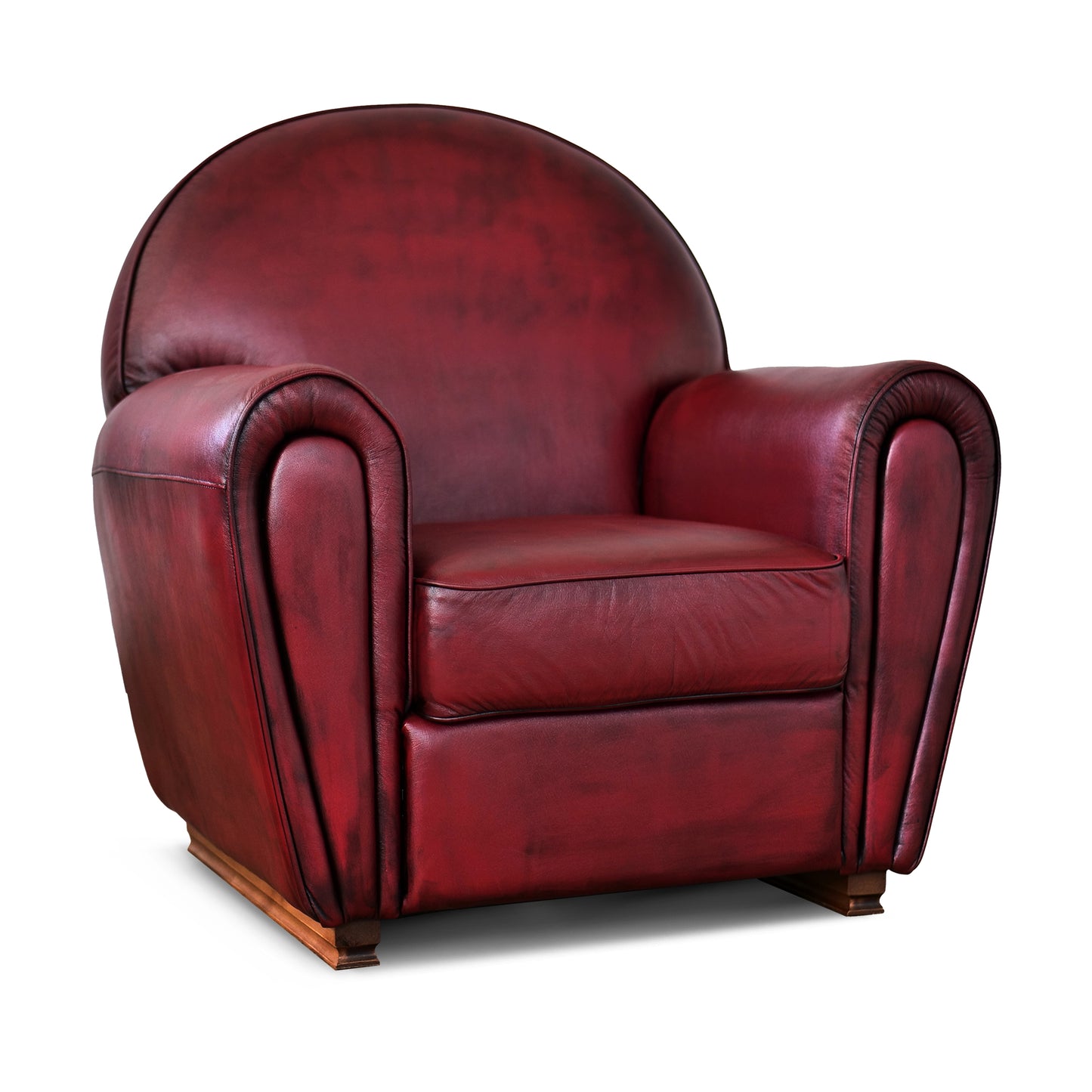 Fauteuil pull up en cuir grainé rouge cerise, modèle Luxury