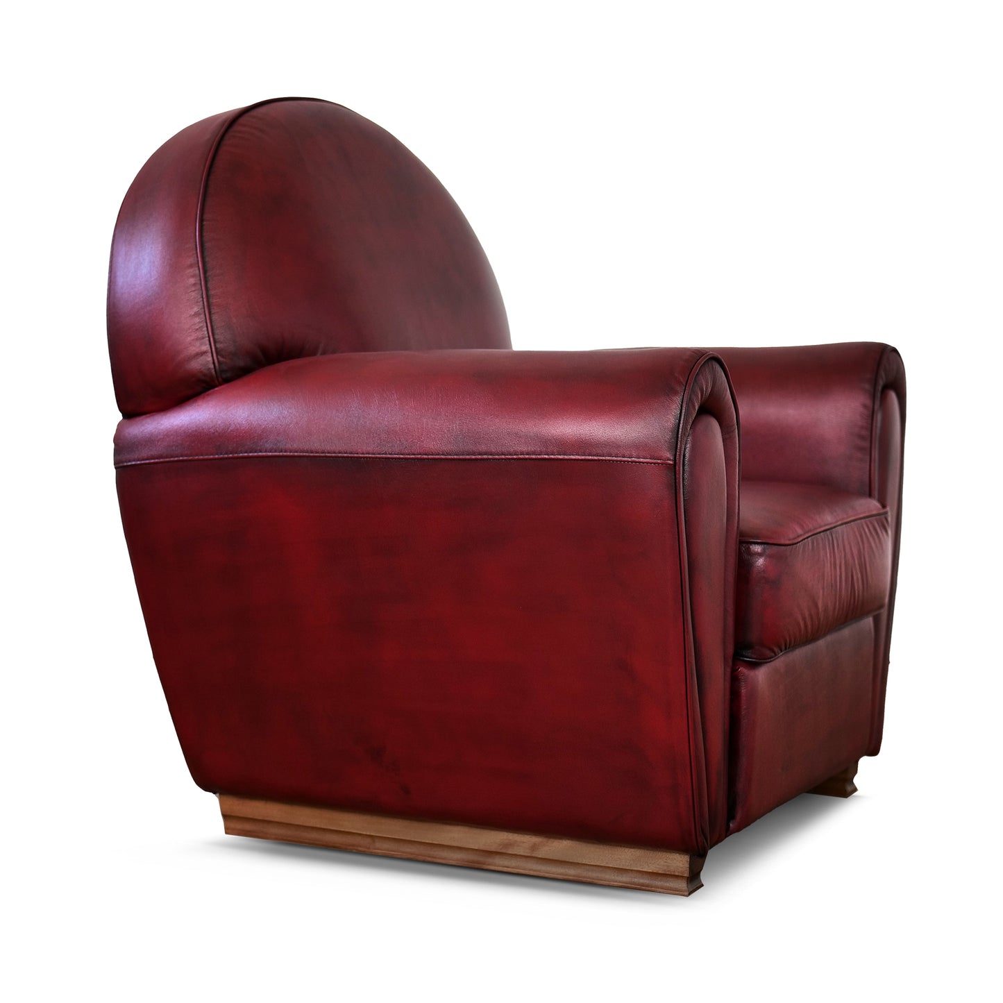 Fauteuil pull up en cuir grainé rouge cerise, modèle Luxury