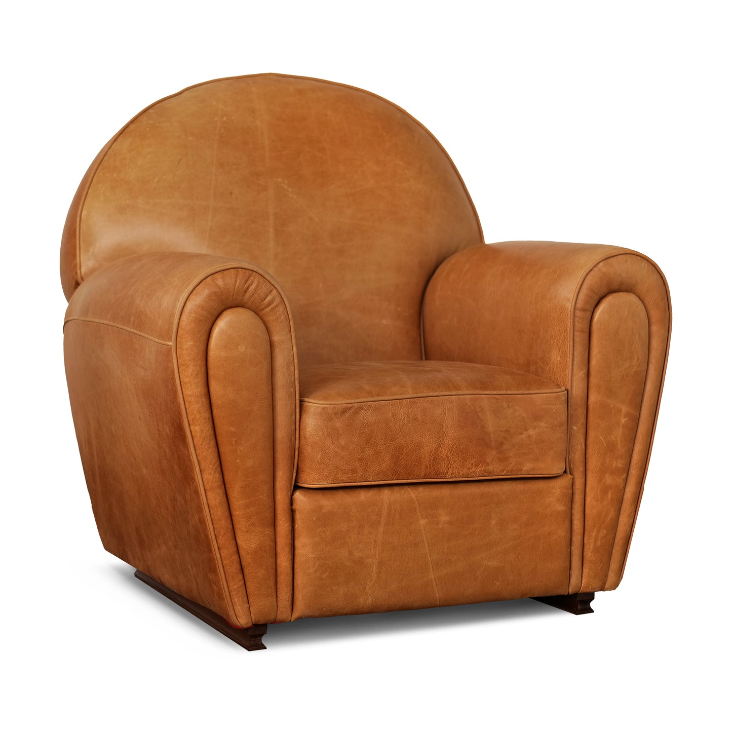 Fauteuil pull up en cuir grainé rouge cerise, modèle Luxury