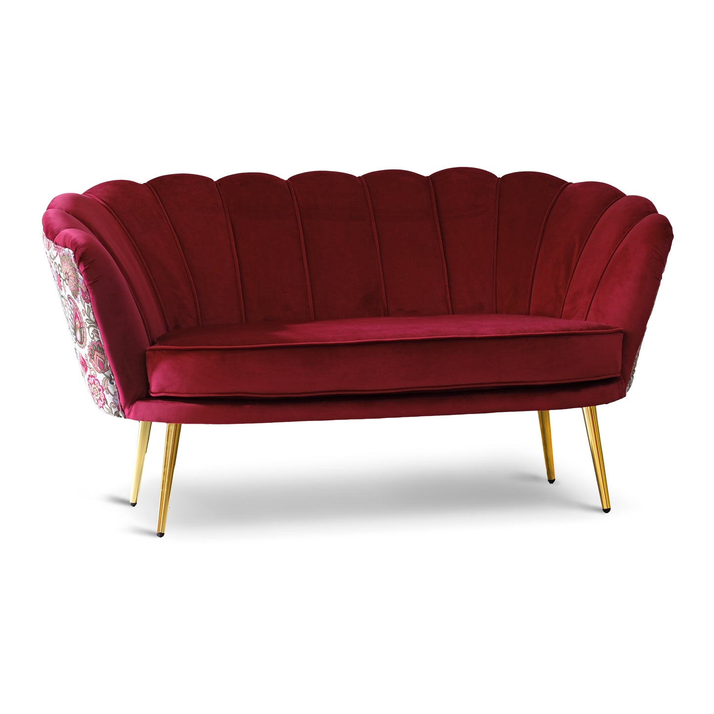 Maia-Sofa aus Vinaccia-Samt, einfarbig oder mit Stoffrücken mit Blumenmuster, goldene Beine