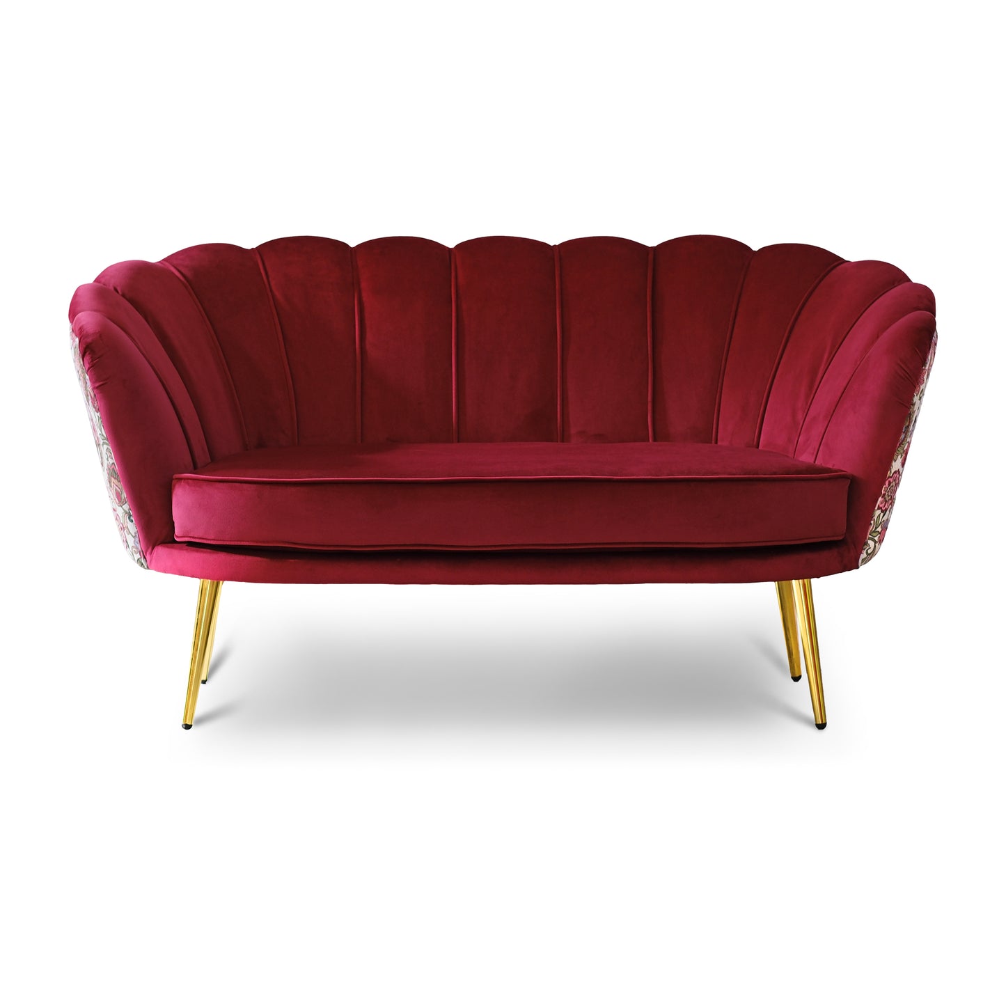 Maia-Sofa aus Vinaccia-Samt, einfarbig oder mit Stoffrücken mit Blumenmuster, goldene Beine