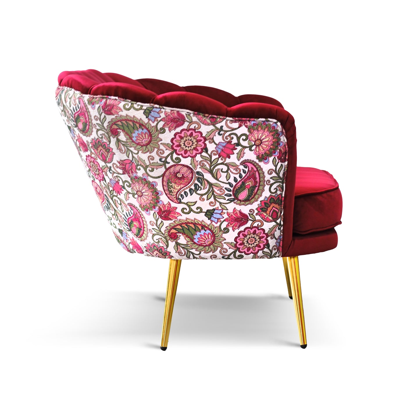 Maia-Sofa aus Vinaccia-Samt, einfarbig oder mit Stoffrücken mit Blumenmuster, goldene Beine