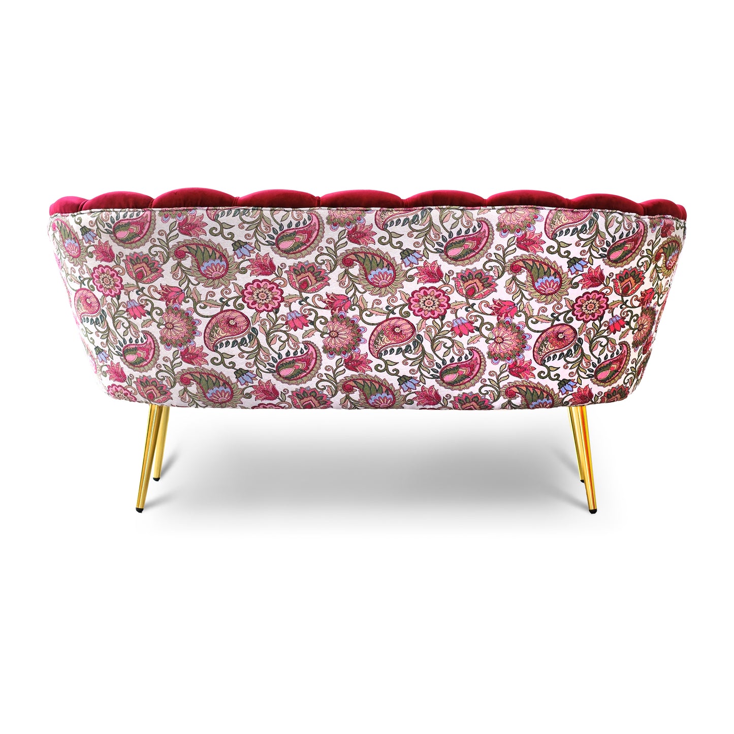 Maia-Sofa aus Vinaccia-Samt, einfarbig oder mit Stoffrücken mit Blumenmuster, goldene Beine