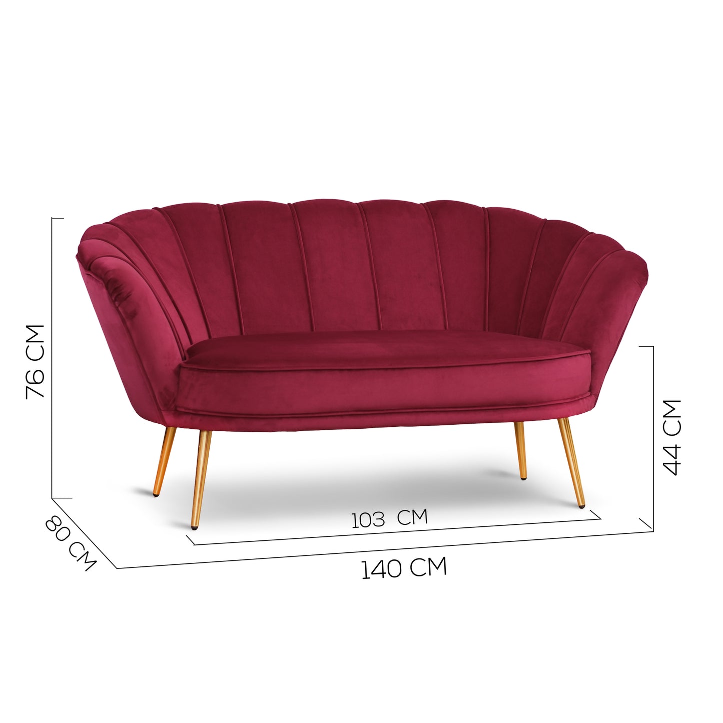 Maia-Sofa aus Vinaccia-Samt, einfarbig oder mit Stoffrücken mit Blumenmuster, goldene Beine