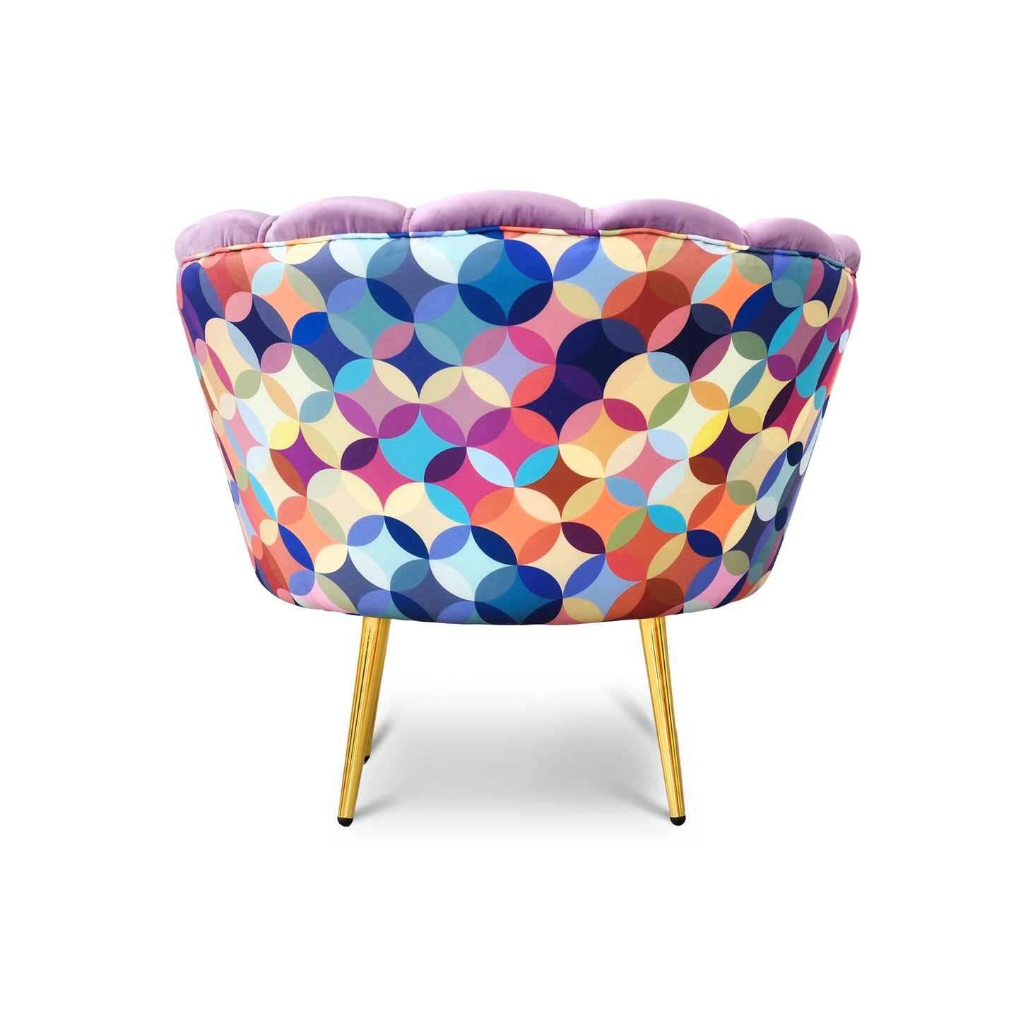 Fauteuil Maia en Velours Lilas, Uni ou avec Dossier en Microfibre à Motifs Multicolores, Pieds Dorés