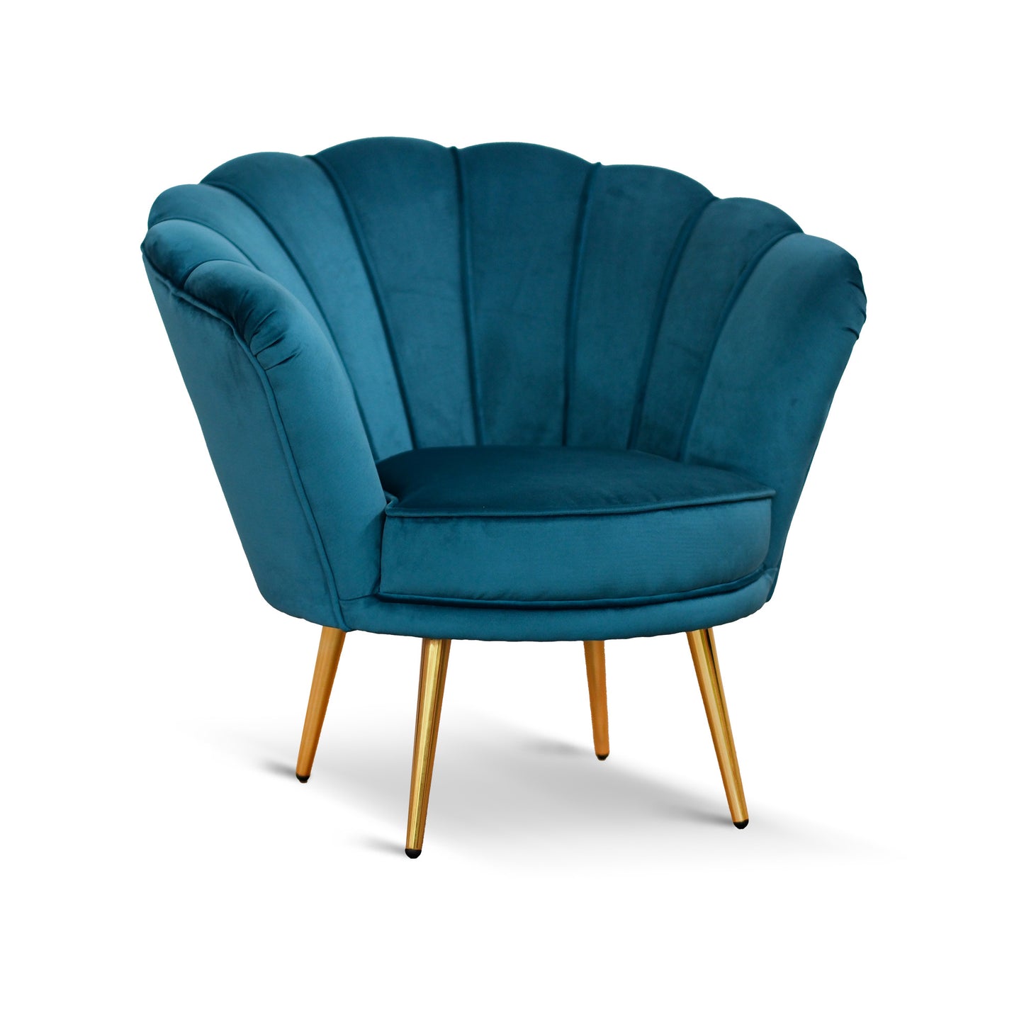 Fauteuil Maia en Velours Pétrole, Uni ou avec dossier en Tissu Pied de Poule assorti, Pieds Dorés
