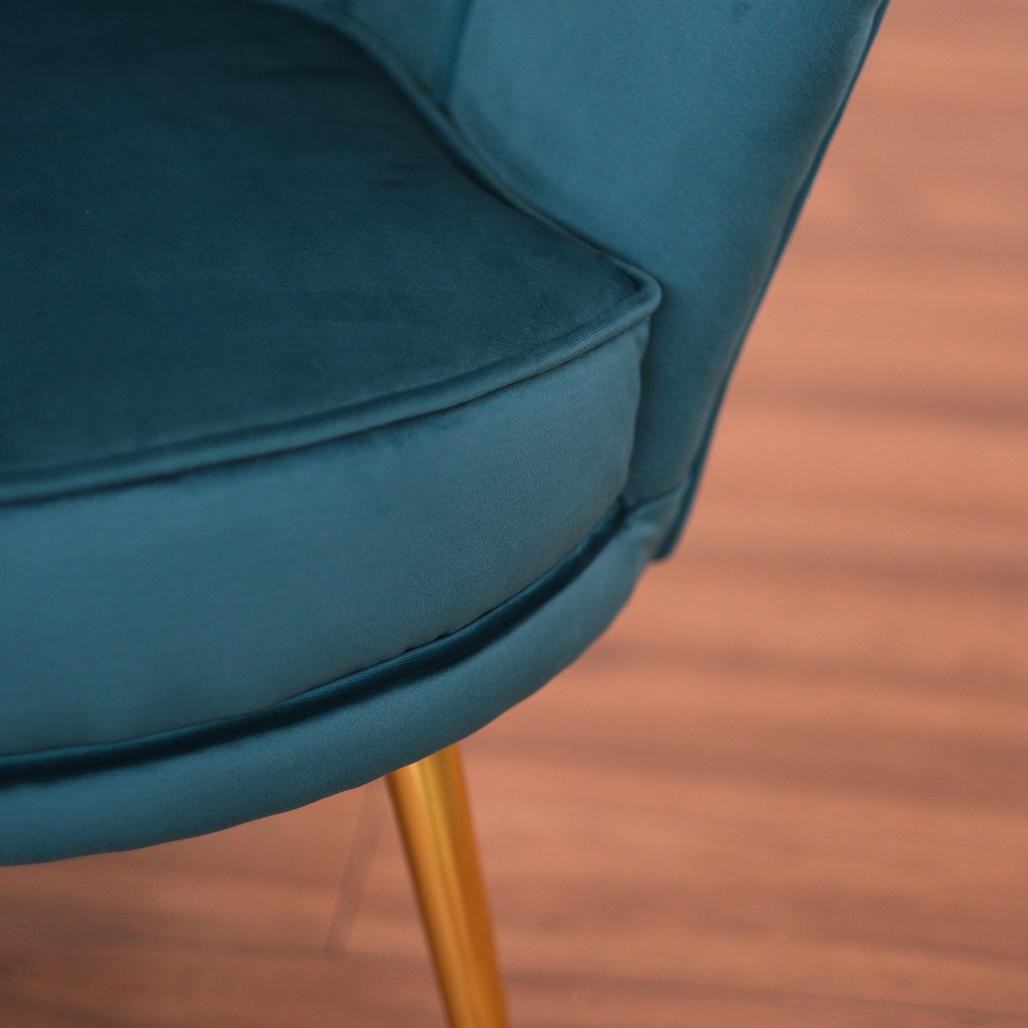 Fauteuil Maia en Velours Pétrole, Uni ou avec dossier en Tissu Pied de Poule assorti, Pieds Dorés