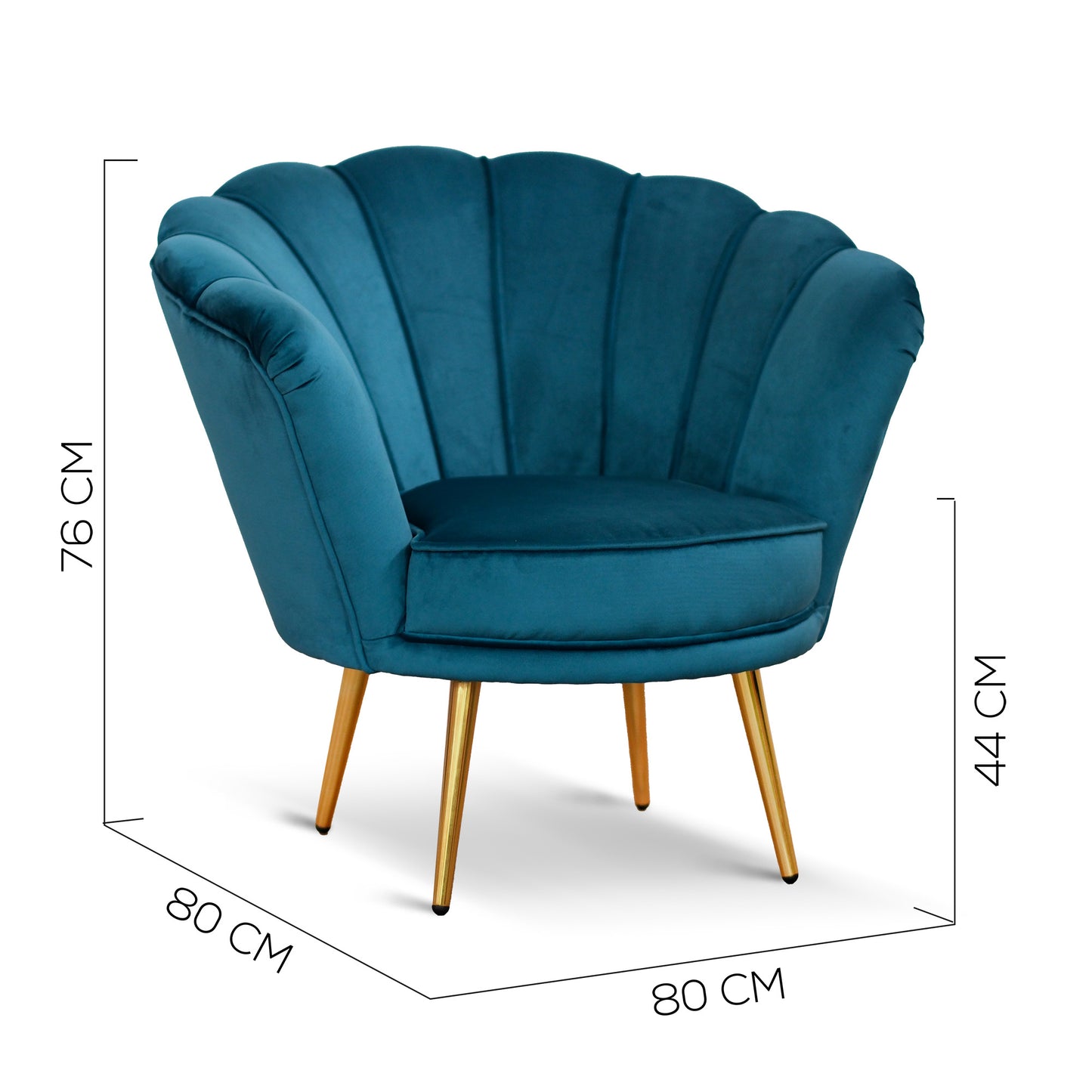 Fauteuil Maia en Velours Pétrole, Uni ou avec dossier en Tissu Pied de Poule assorti, Pieds Dorés