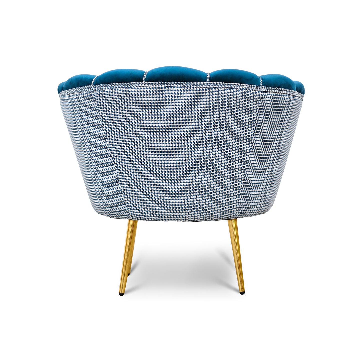 Fauteuil Maia en Velours Pétrole, Uni ou avec dossier en Tissu Pied de Poule assorti, Pieds Dorés