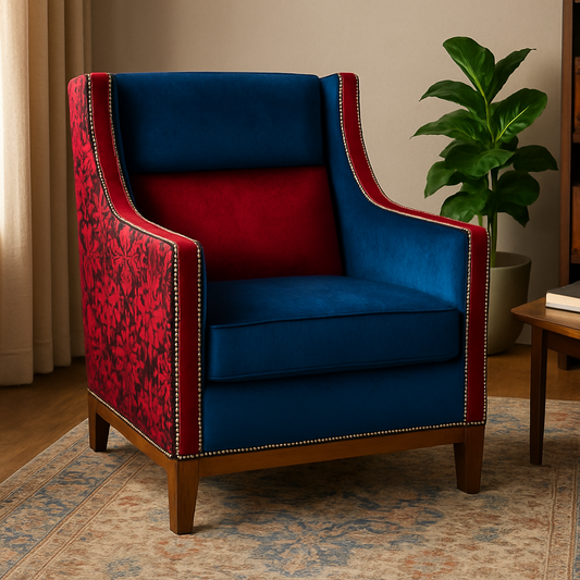 Poltrona Marlene in Velluto e Tessuto Decorato  – Design elegante con dettagli borchiati