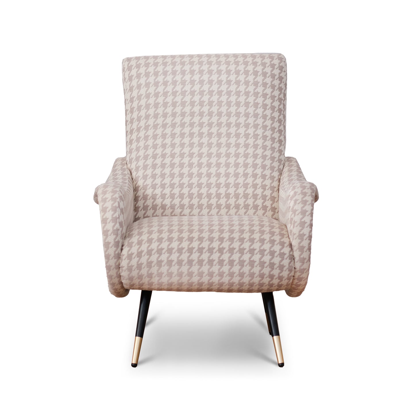 Fauteuil Miss en tissu pied de poule beige et gris tourterelle