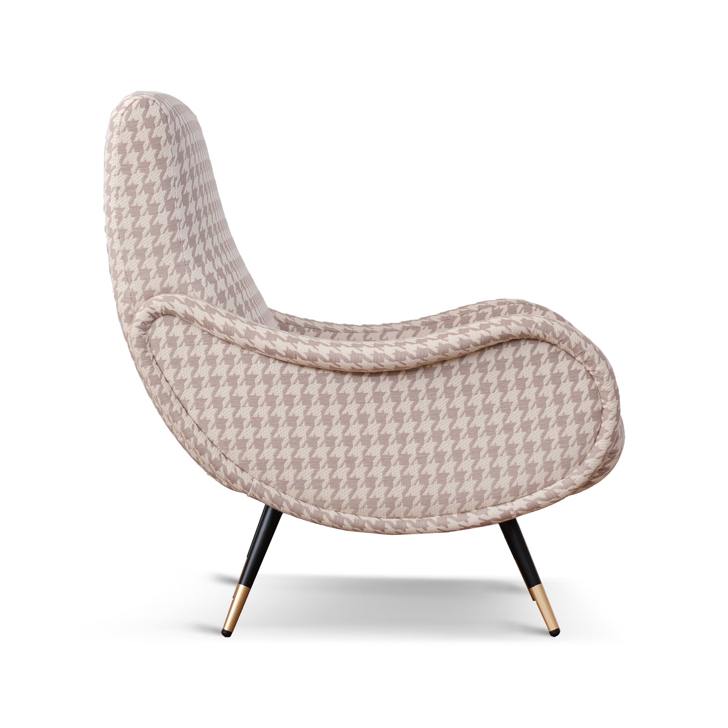 Fauteuil Miss en tissu pied de poule beige et gris tourterelle