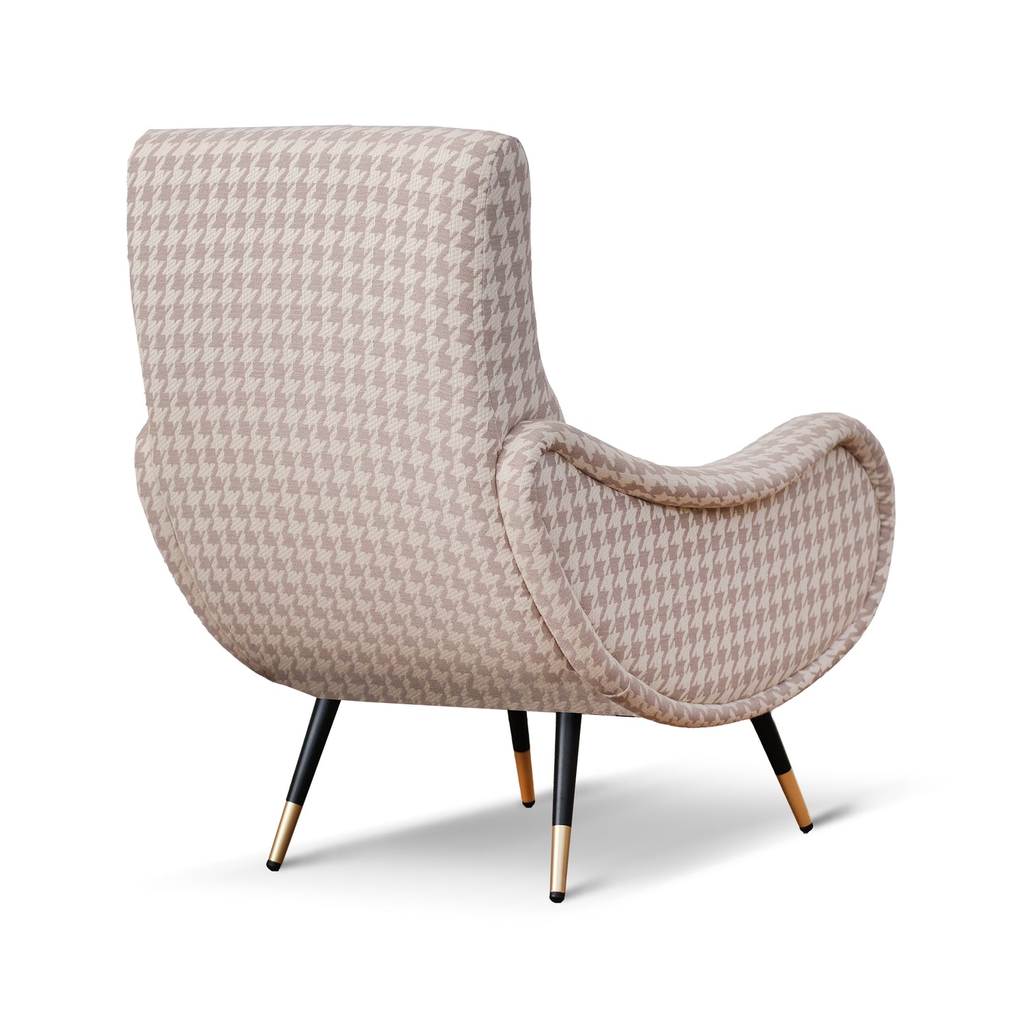 Fauteuil Miss en tissu pied de poule beige et gris tourterelle