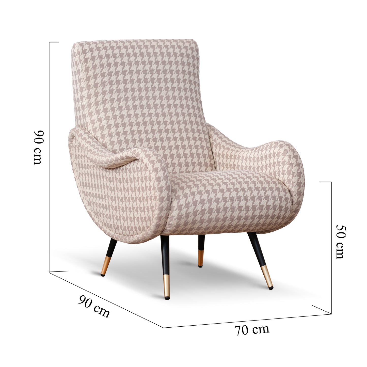 Fauteuil Miss en tissu pied de poule beige et gris tourterelle
