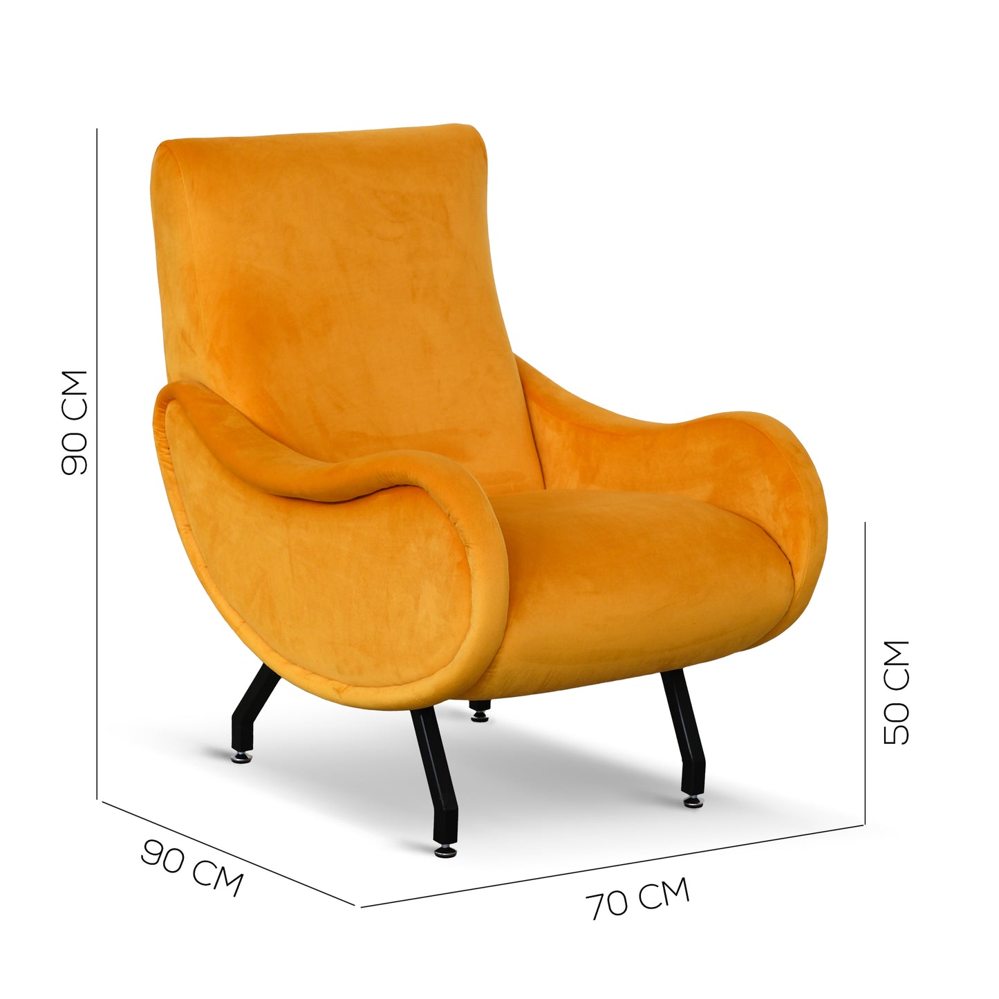 Fauteuil Miss en velours jaune moutarde