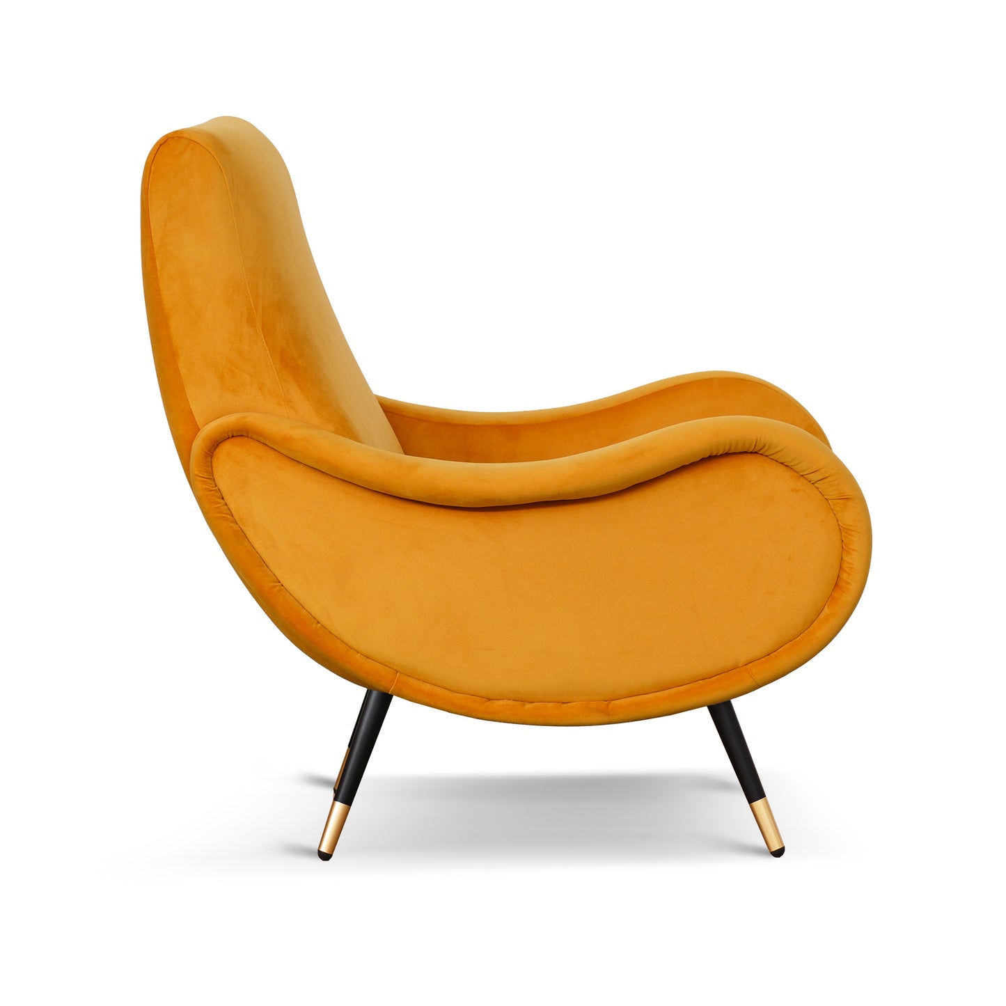Fauteuil Miss en velours jaune moutarde