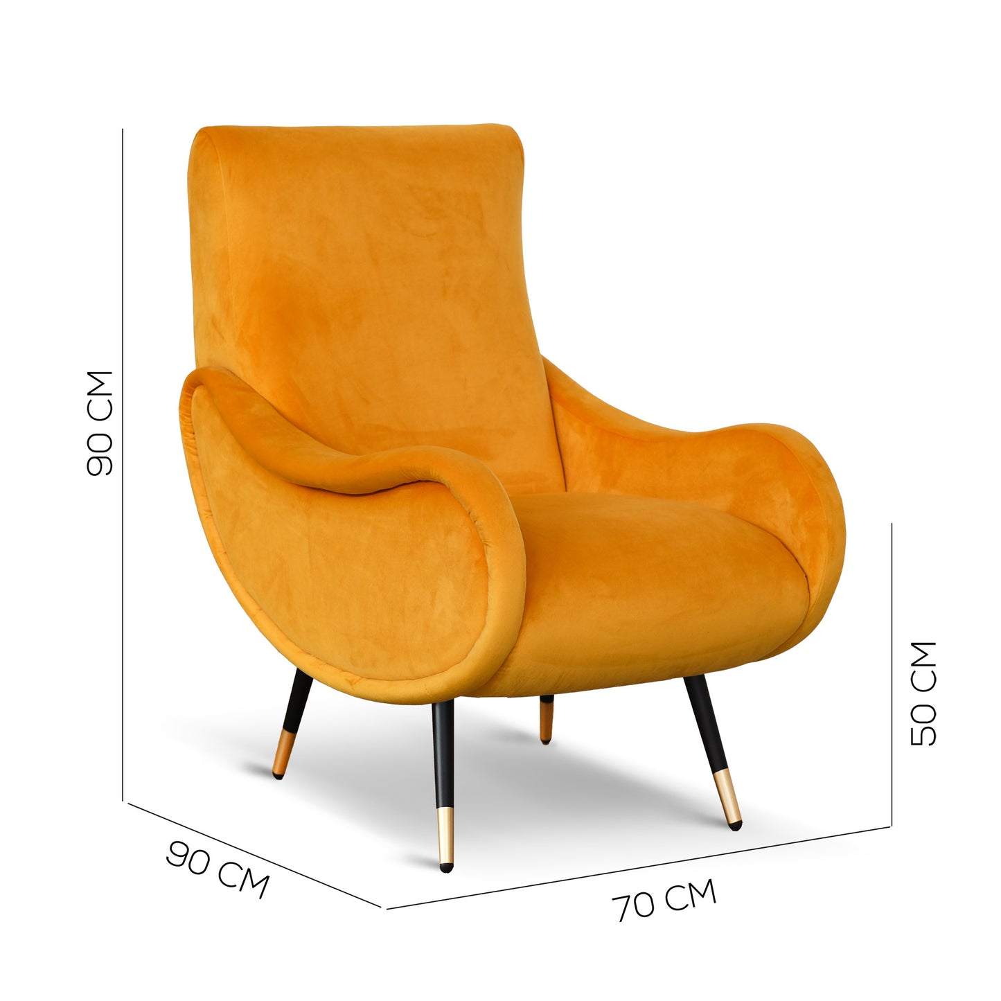 Fauteuil Miss en velours jaune moutarde