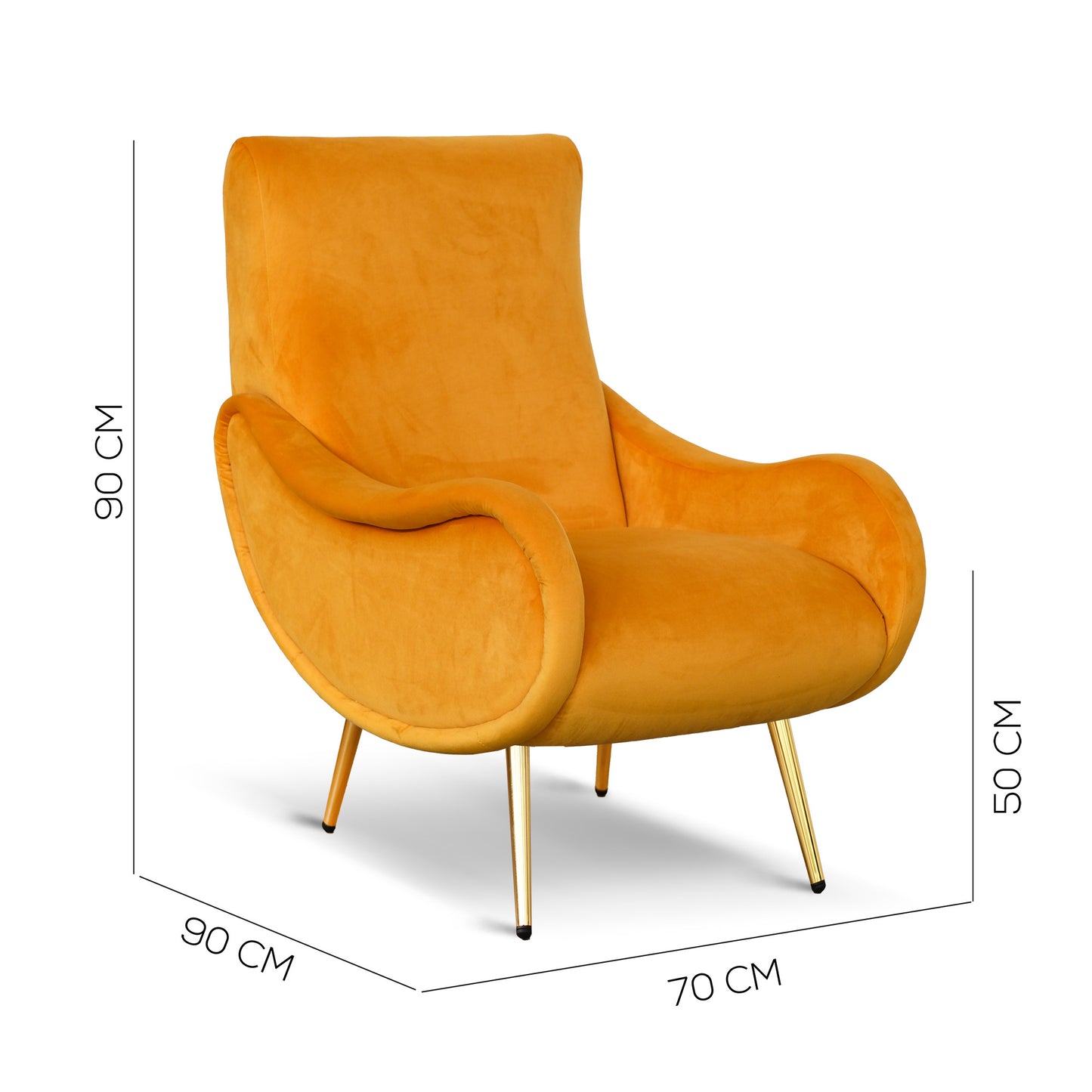 Fauteuil Miss en velours jaune moutarde