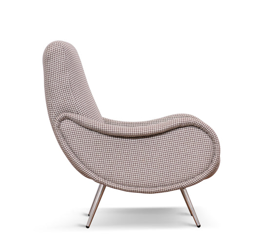 Poltrona Miss tessuto pied de poule bianco e grigio