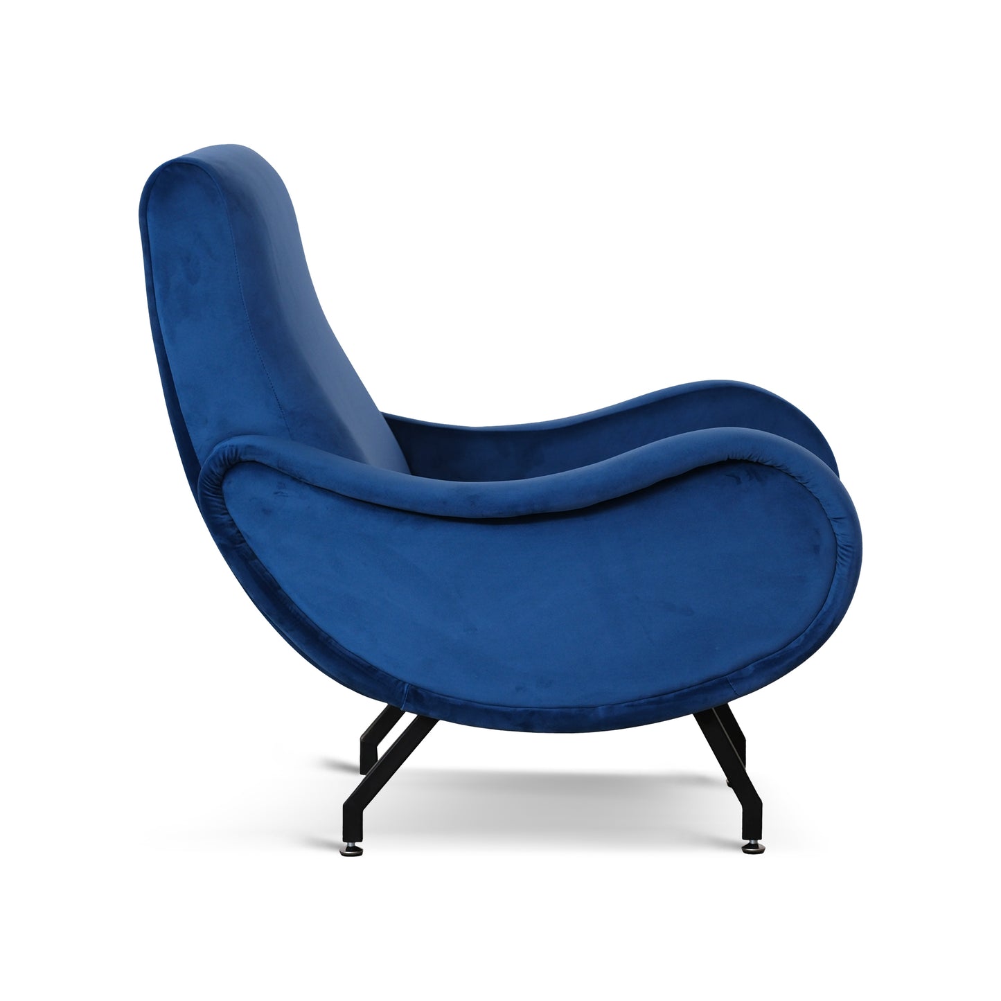 Sessel Miss, ozeanblauer Samt, schwarzer Rahmen