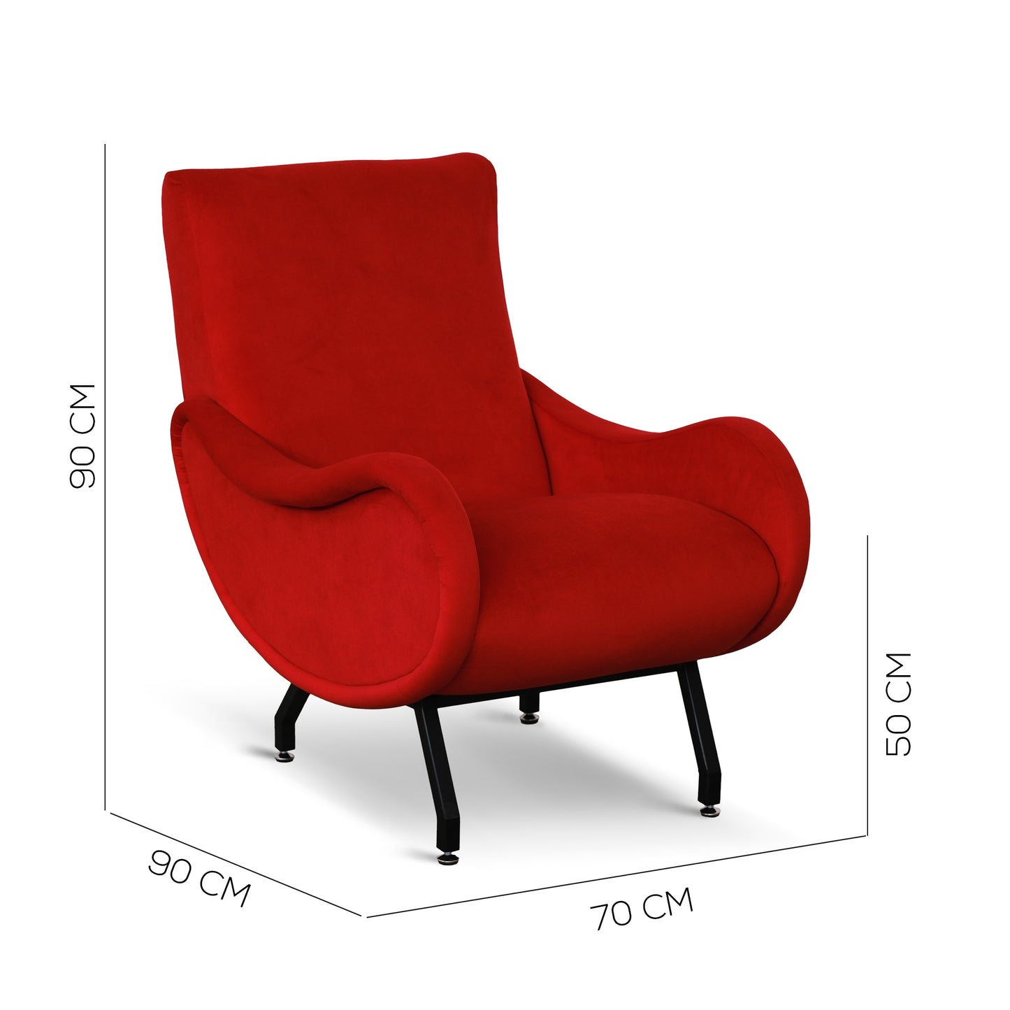 Fauteuil Miss en velours rouge avec structure noire