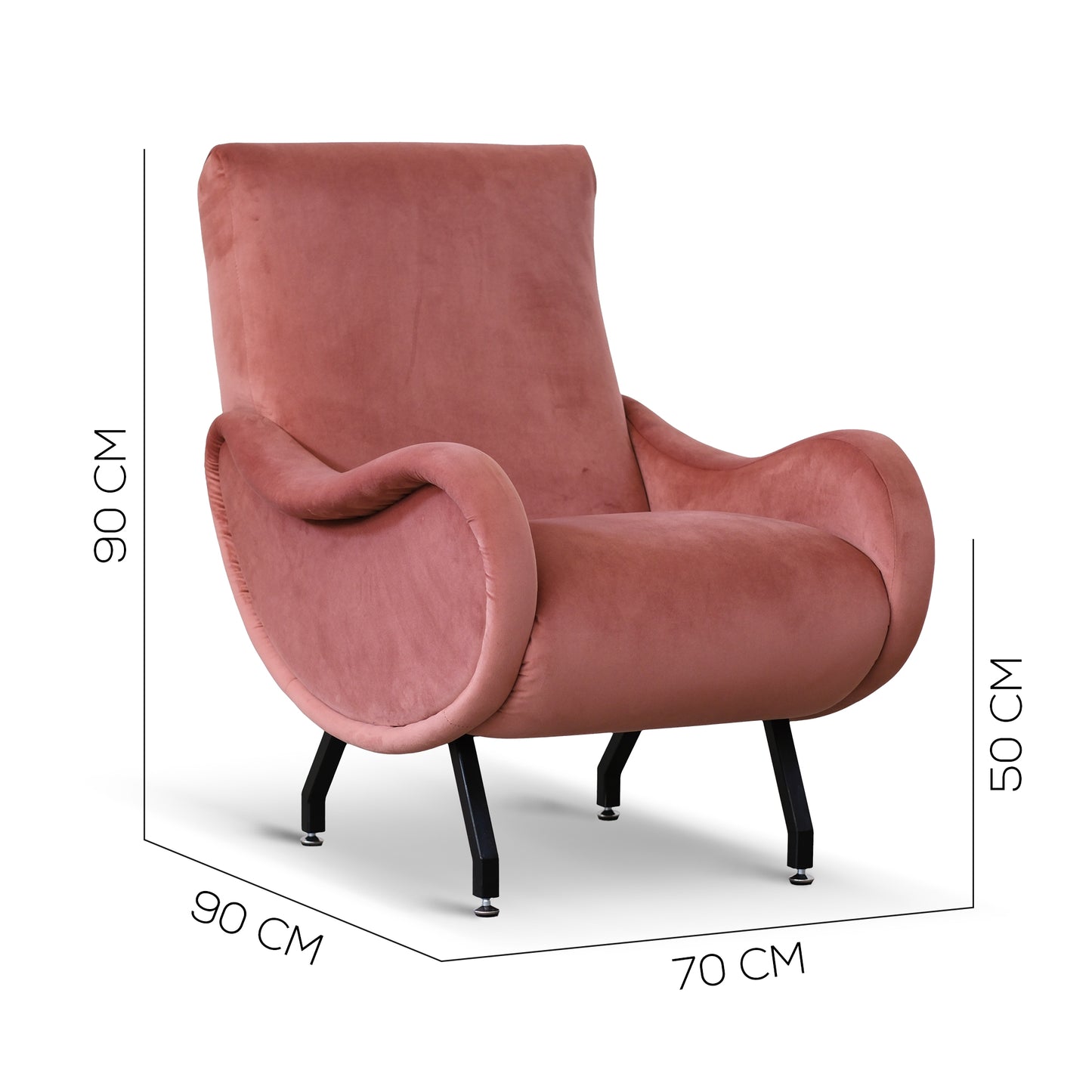 Fauteuil Miss en velours saumon avec piètement noir