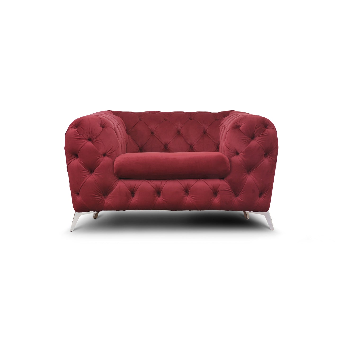 Itaca Sofa dunkelrot Samt Capitonné Stahlfüße silber