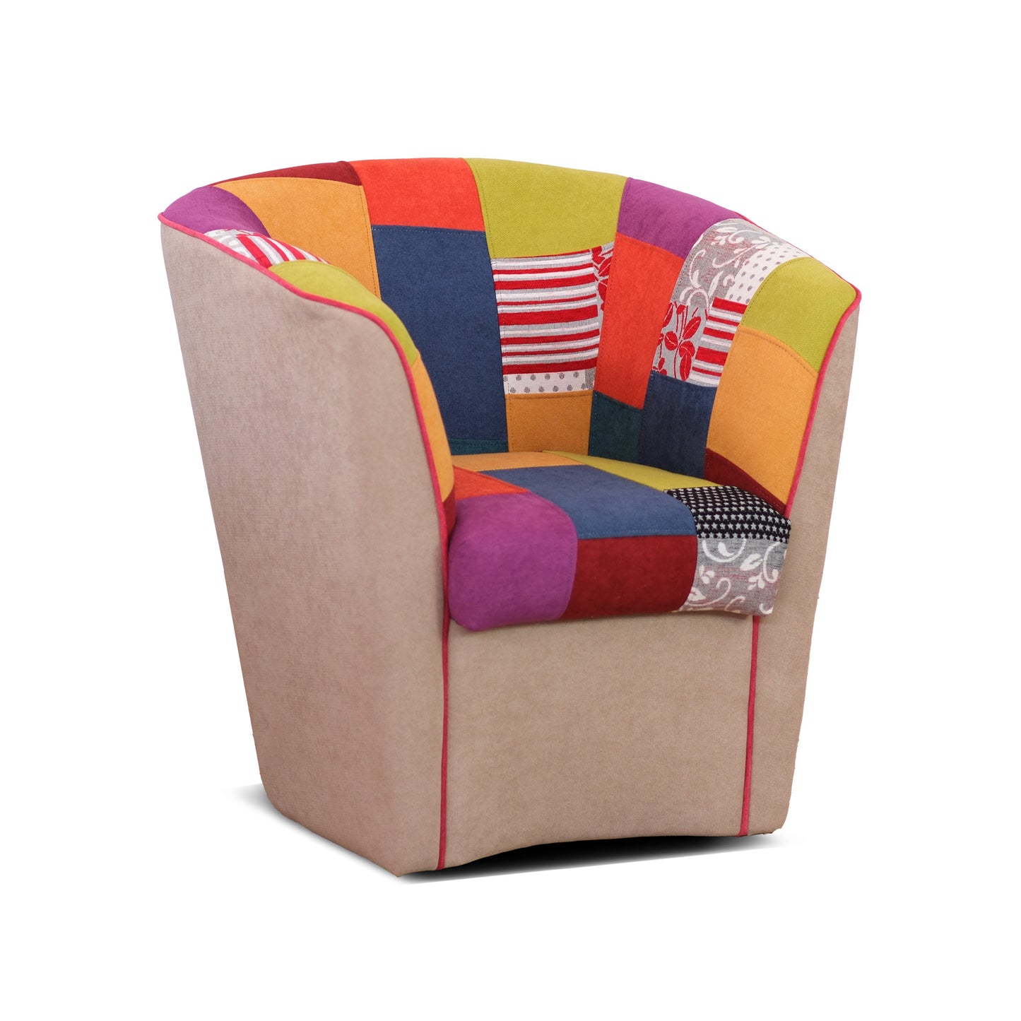 Fauteuil baignoire Valentina en tissu patchwork beige