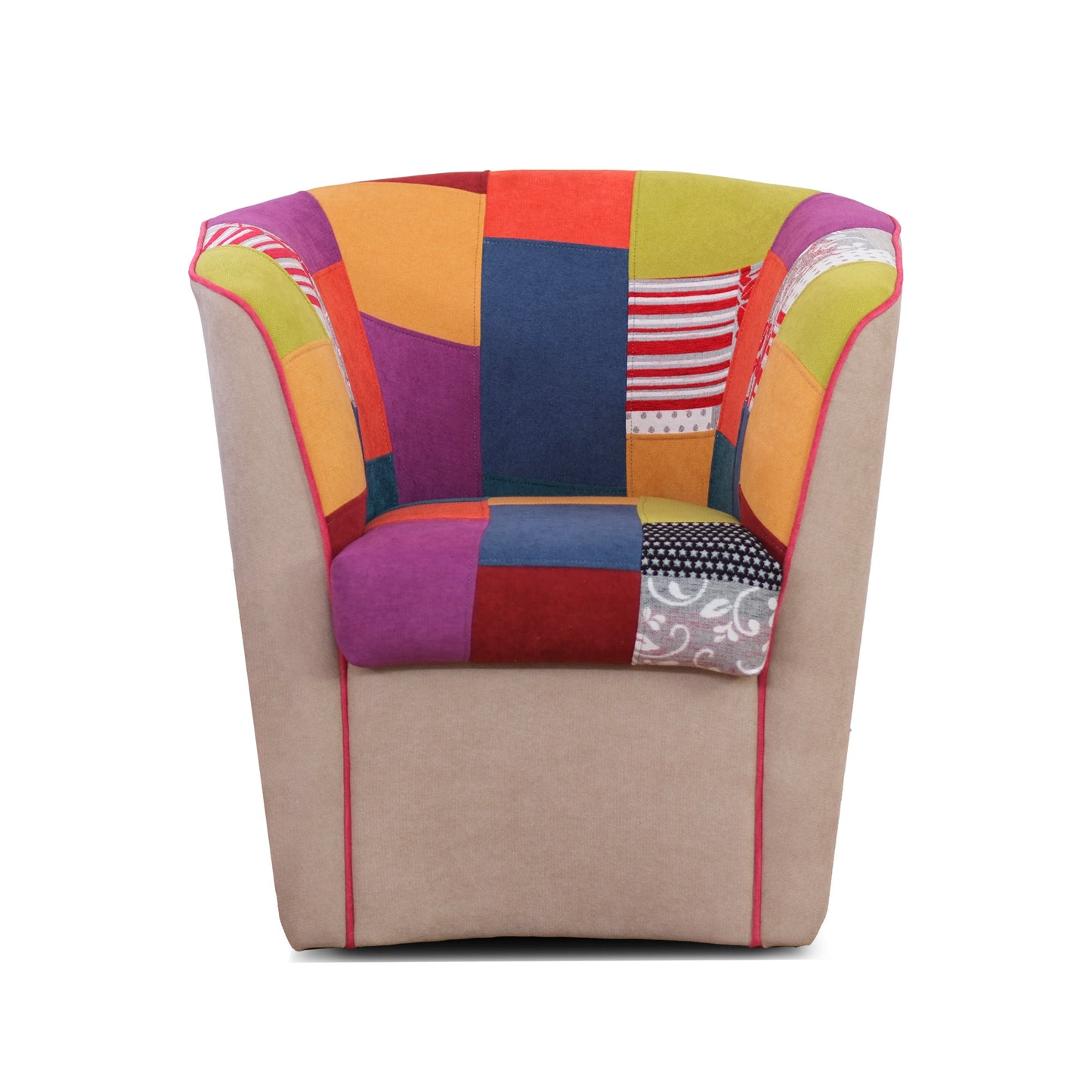 Fauteuil baignoire Valentina en tissu patchwork beige
