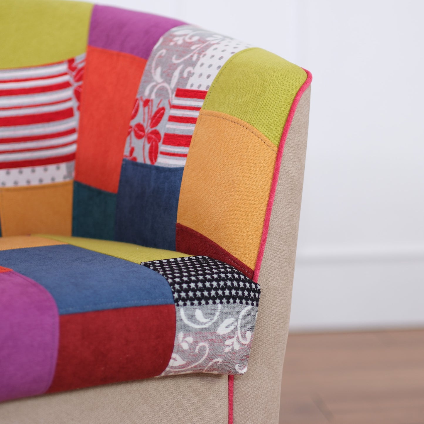 Fauteuil baignoire Valentina en tissu patchwork beige