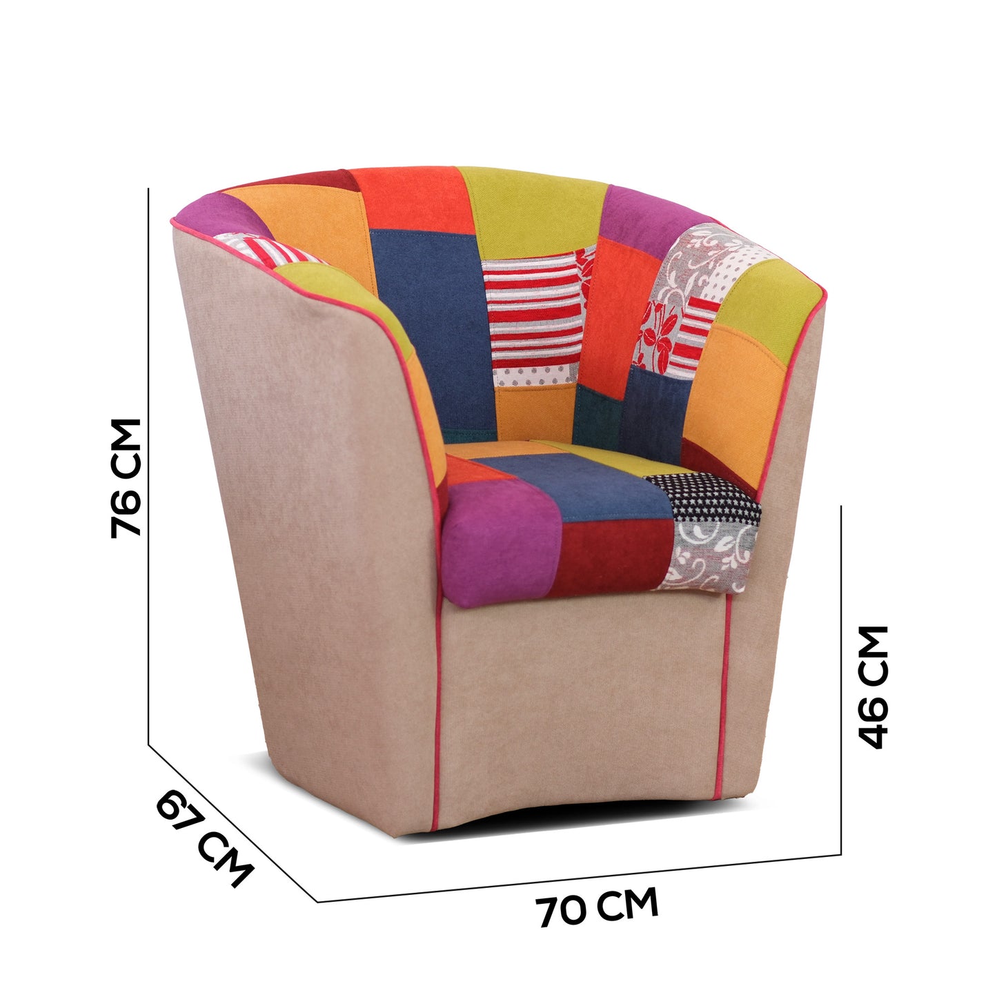Fauteuil baignoire Valentina en tissu patchwork beige