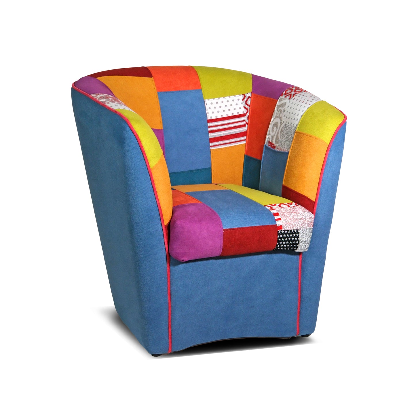 Valentina-Sessel aus blauem Patchworkstoff