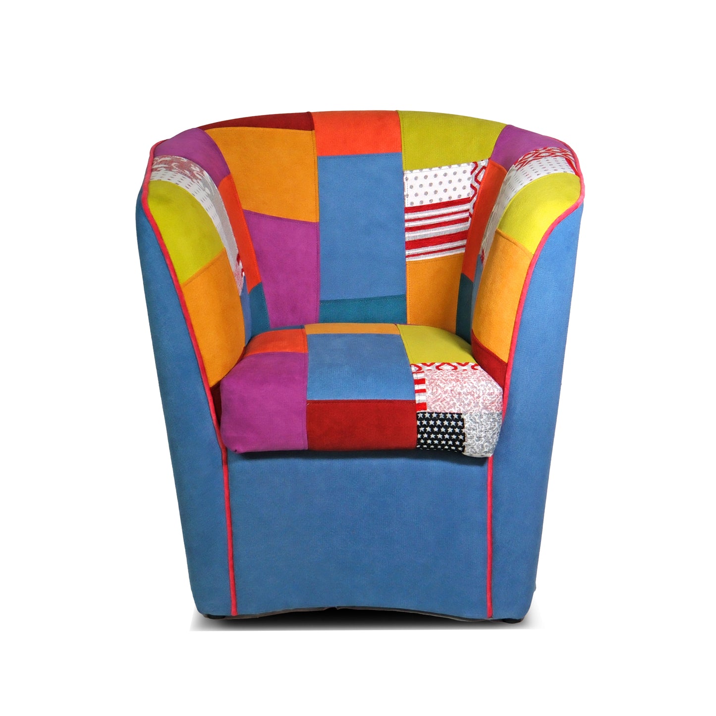 Valentina-Sessel aus blauem Patchworkstoff