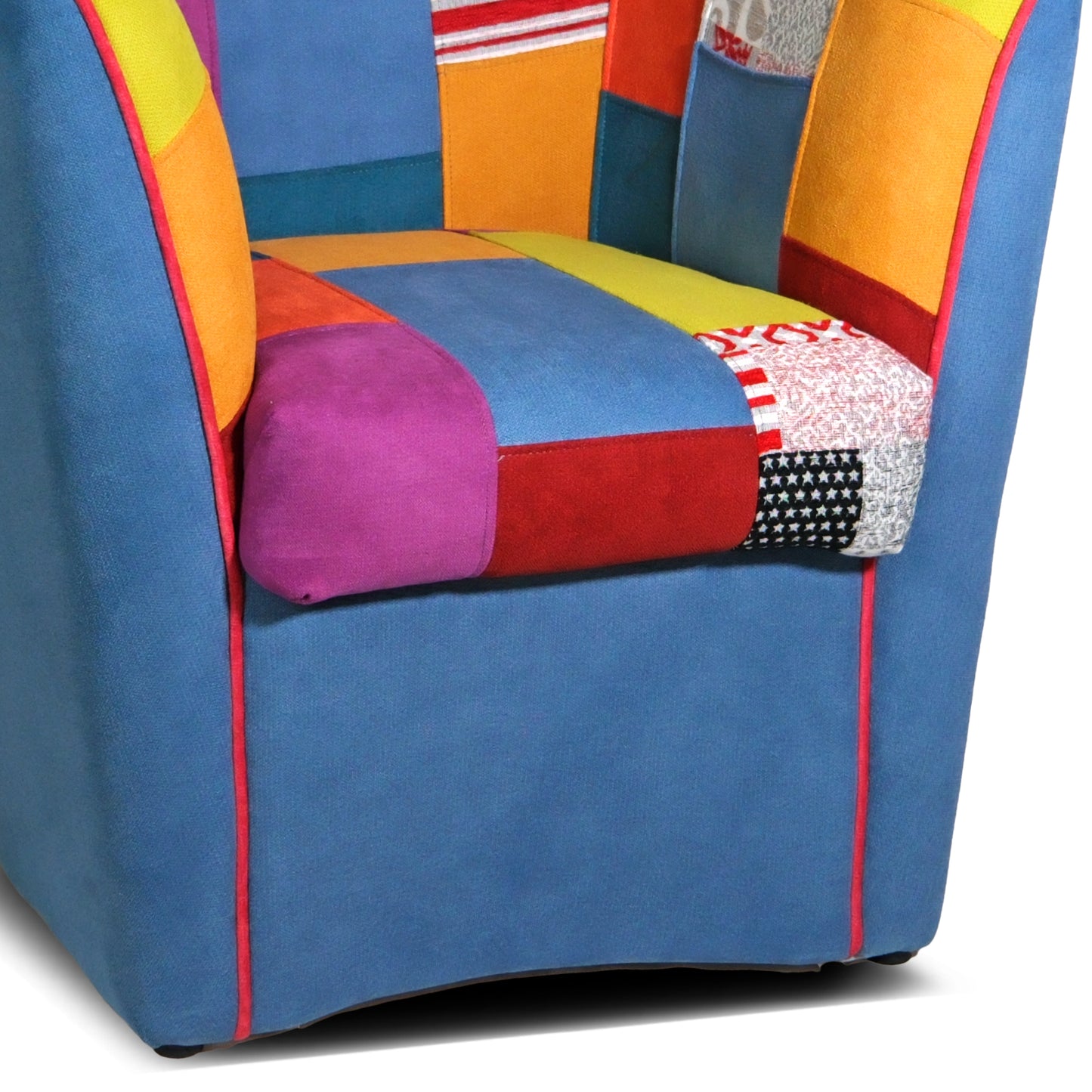 Valentina-Sessel aus blauem Patchworkstoff