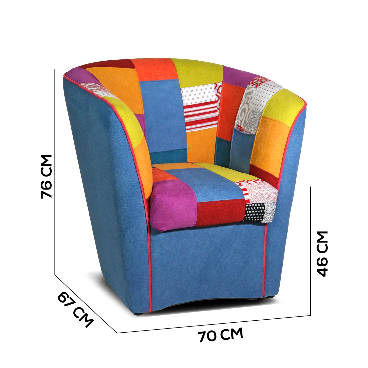 Valentina-Sessel aus blauem Patchworkstoff