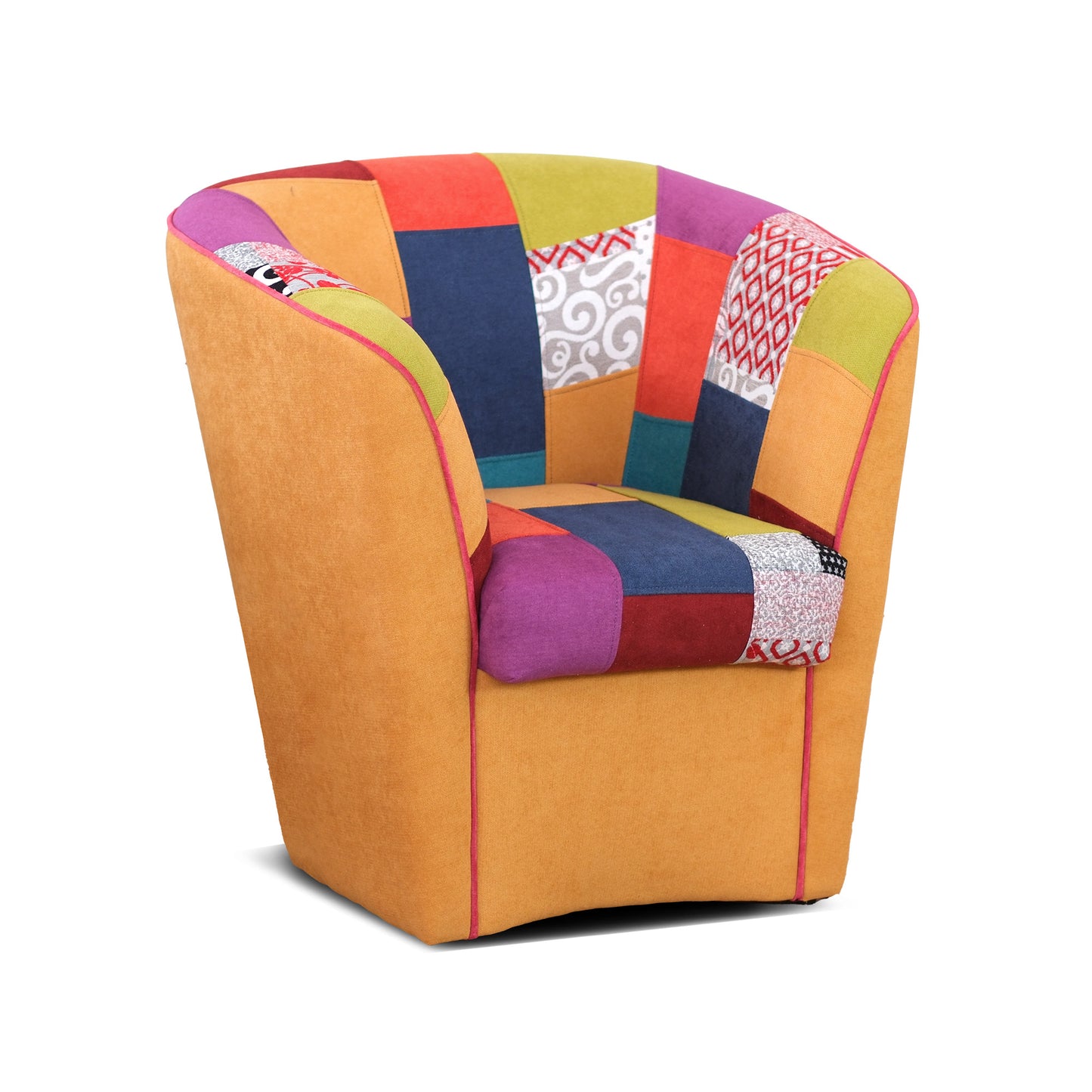 Fauteuil baignoire Valentina en tissu patchwork jaune