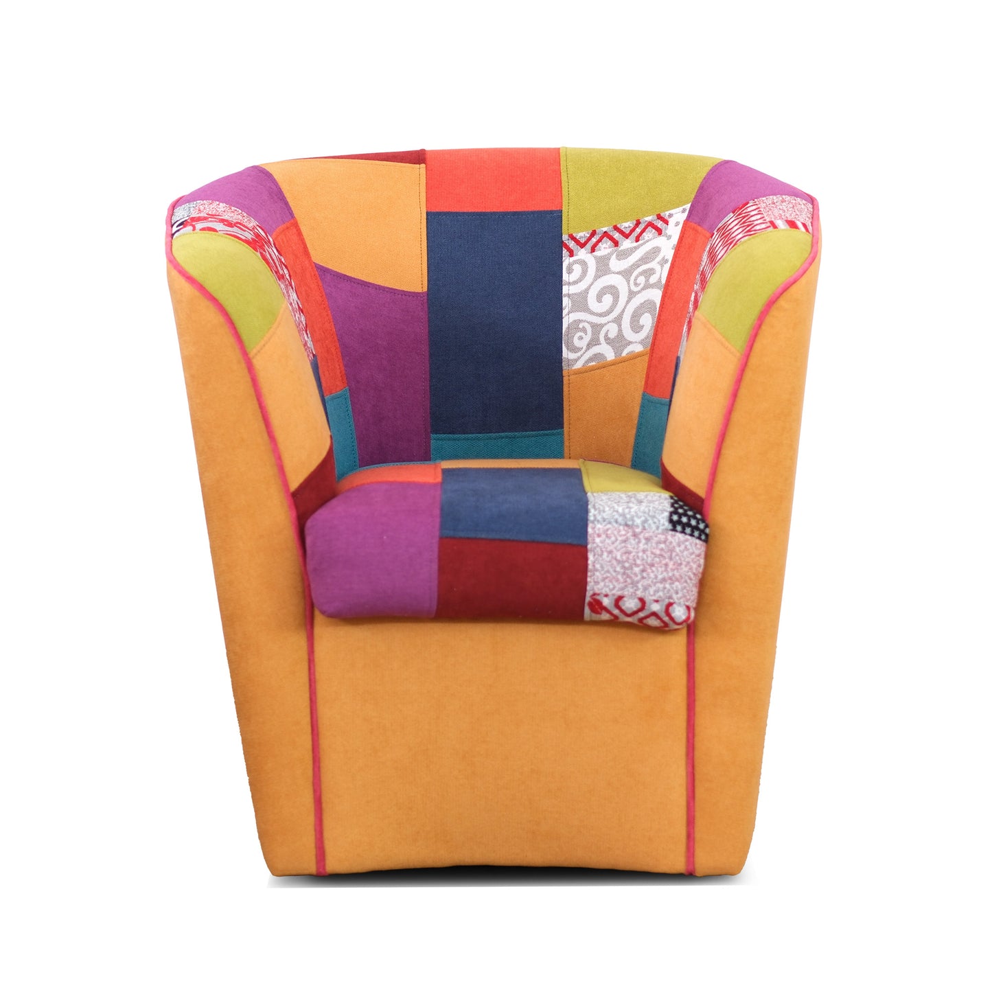 Fauteuil baignoire Valentina en tissu patchwork jaune