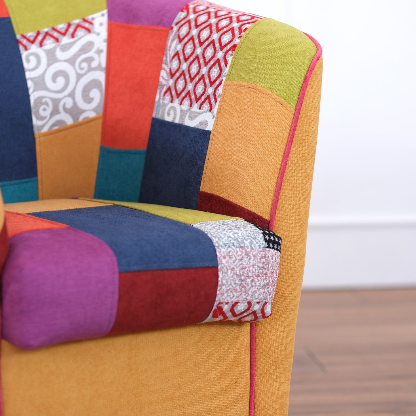 Fauteuil baignoire Valentina en tissu patchwork jaune
