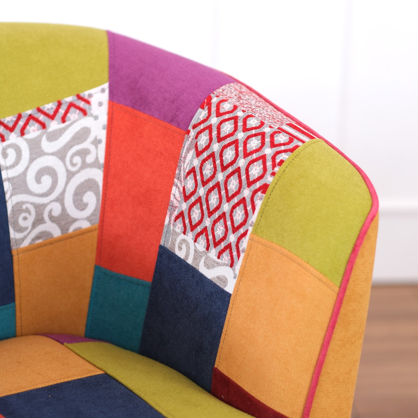 Fauteuil baignoire Valentina en tissu patchwork jaune
