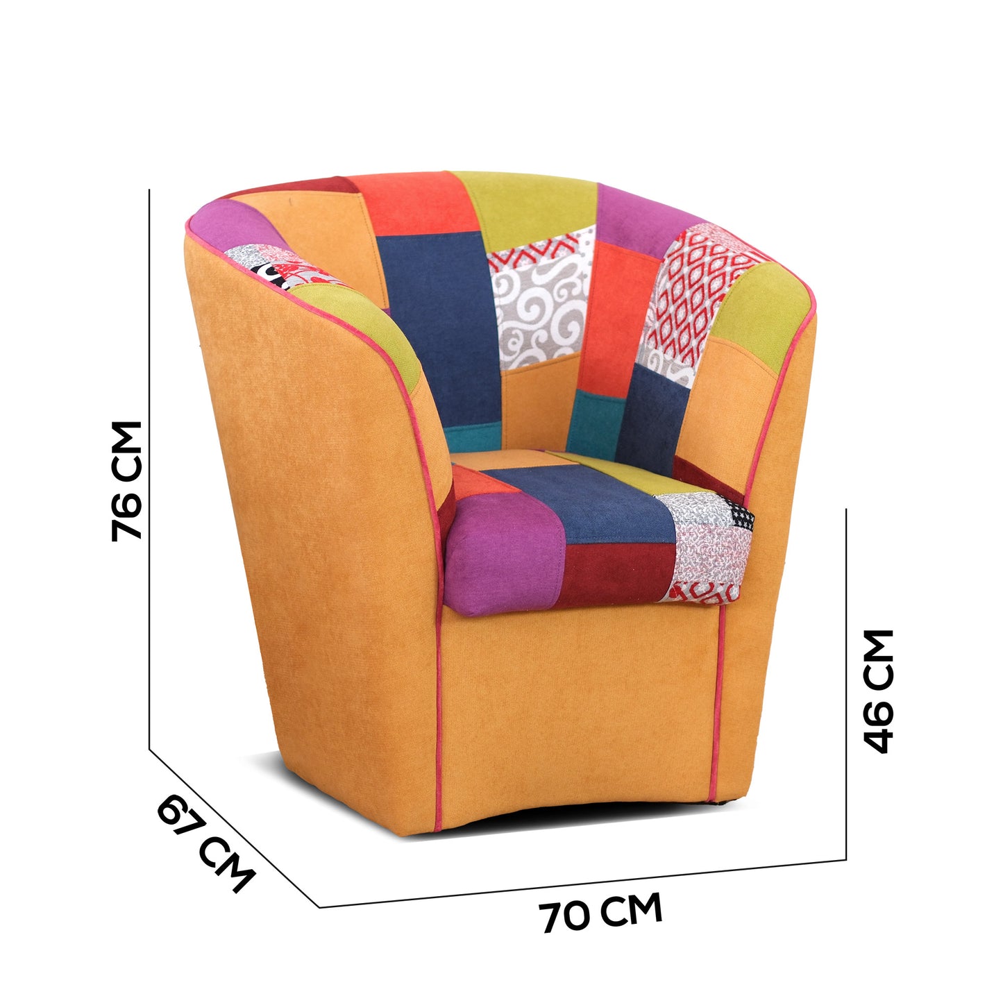 Fauteuil baignoire Valentina en tissu patchwork jaune