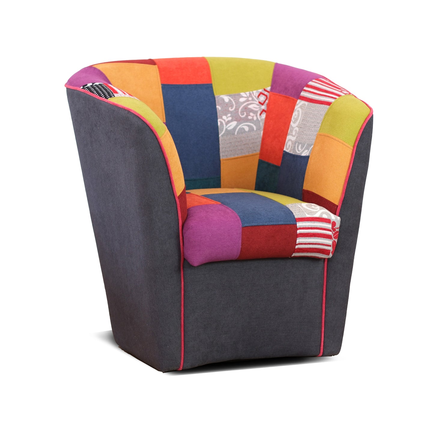 Valentina-Sessel aus grauem Patchworkstoff