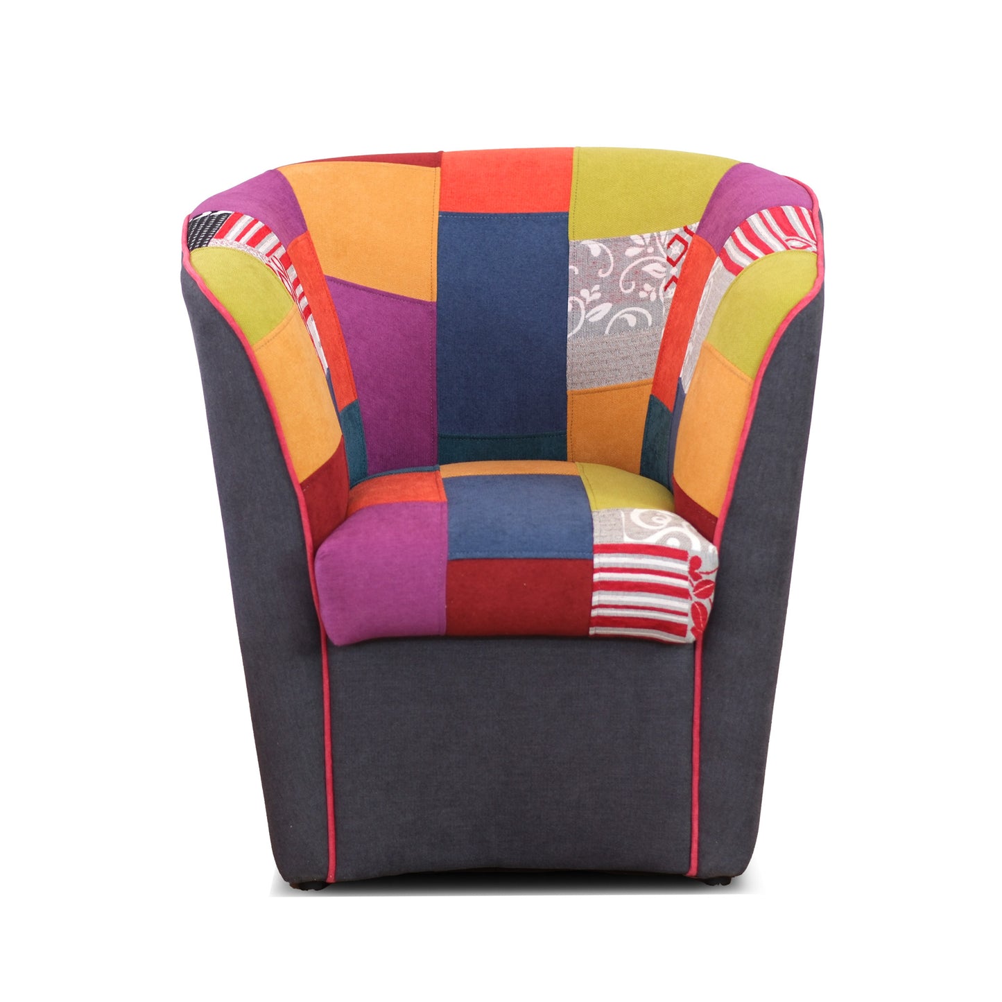 Valentina-Sessel aus grauem Patchworkstoff