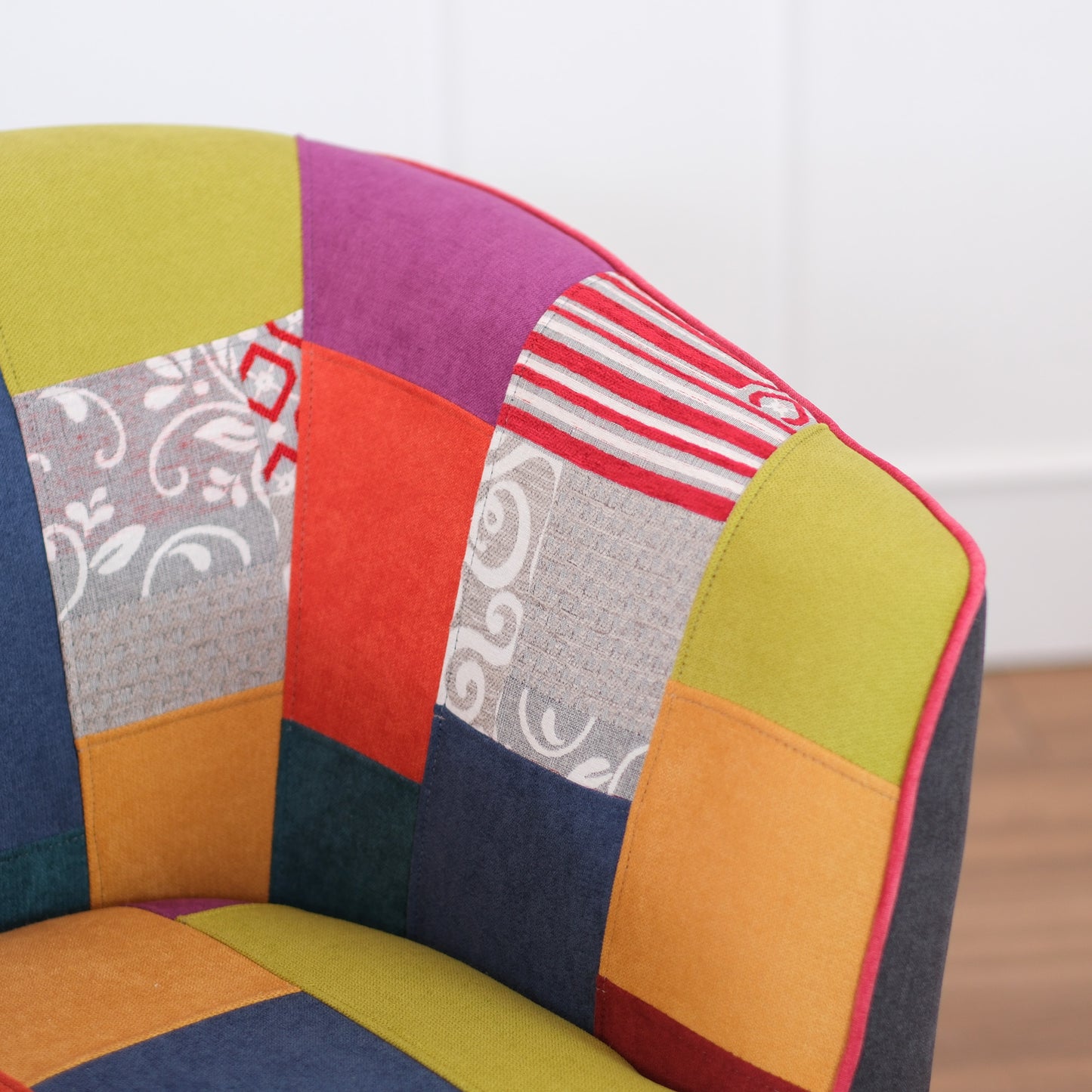 Valentina-Sessel aus grauem Patchworkstoff