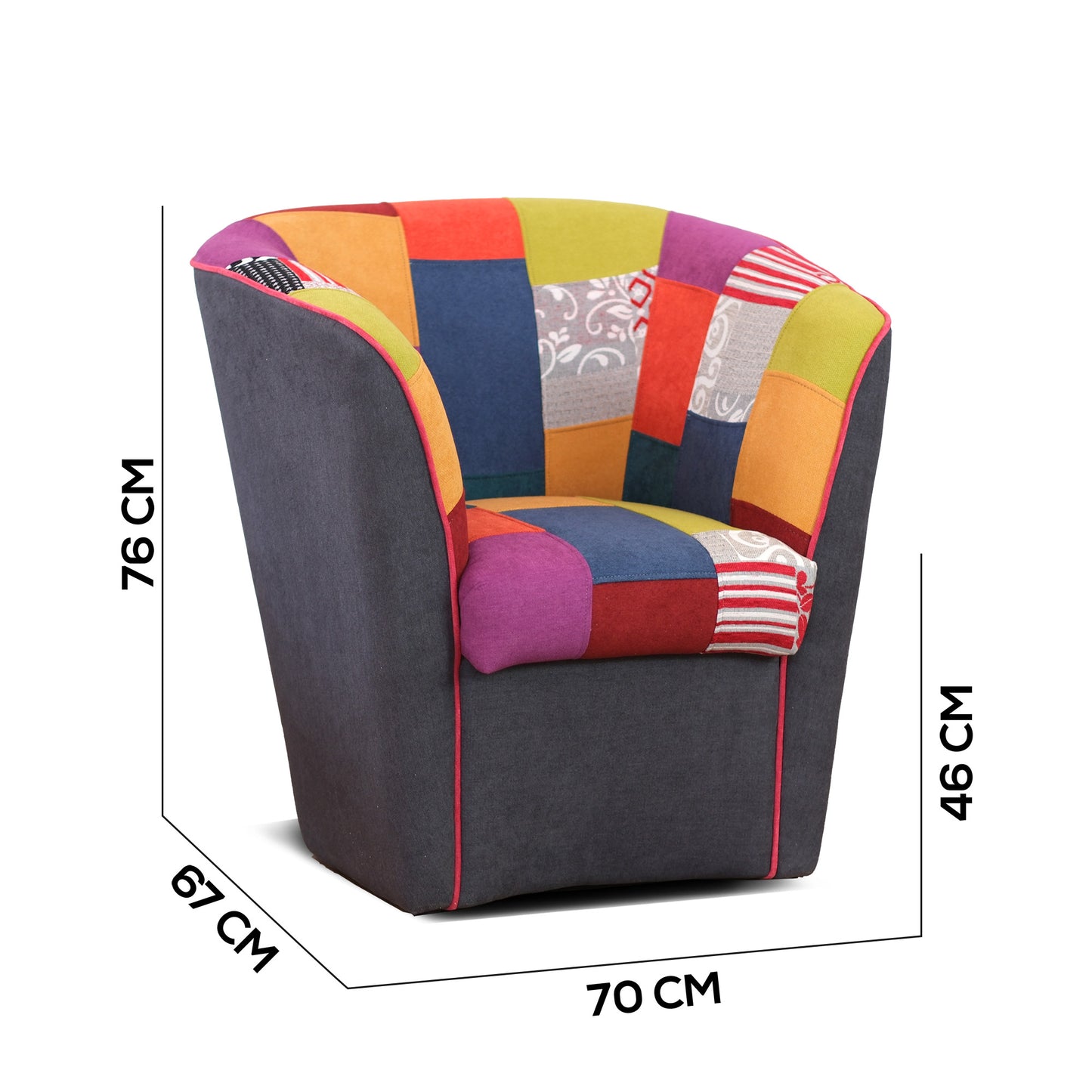 Valentina-Sessel aus grauem Patchworkstoff