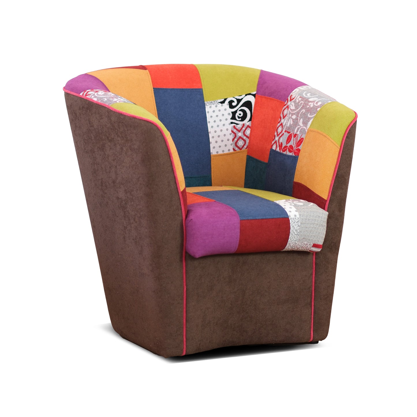 Valentina-Sessel aus dunkelbraunem Patchworkstoff