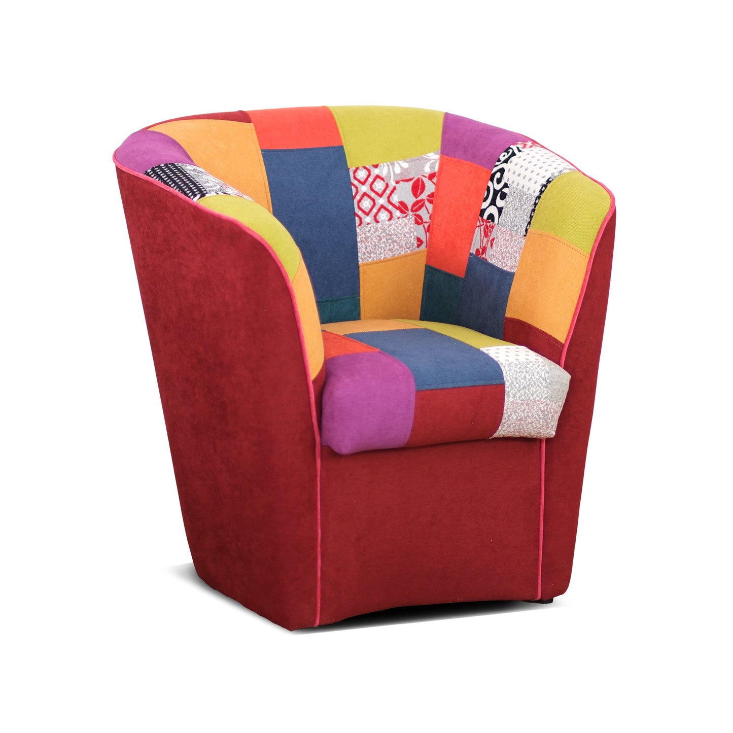 Fauteuil baignoire Valentina en tissu patchwork rouge